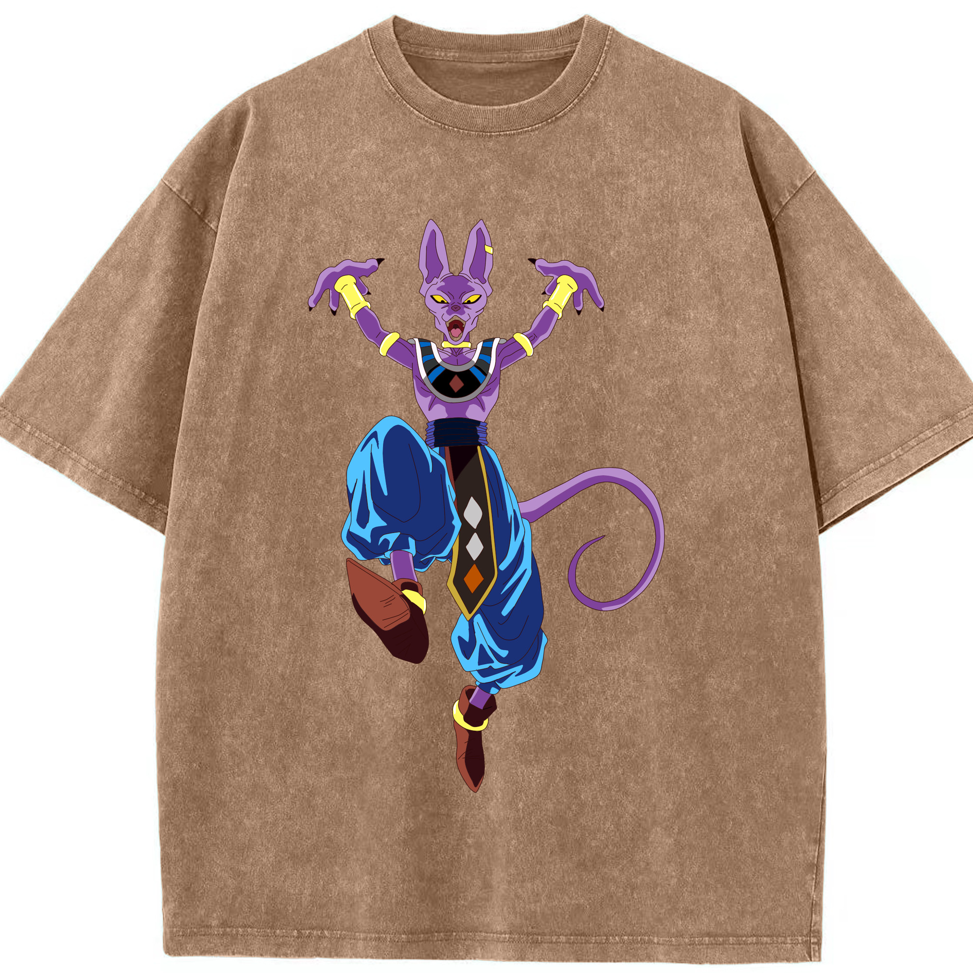 （画像用） ドラゴンボール ビルス 破壊神ビルス DRAGON BALL Beerus Birusu 綿100% ヴィンテージ風 半袖Tシャツ（フロントプリント）