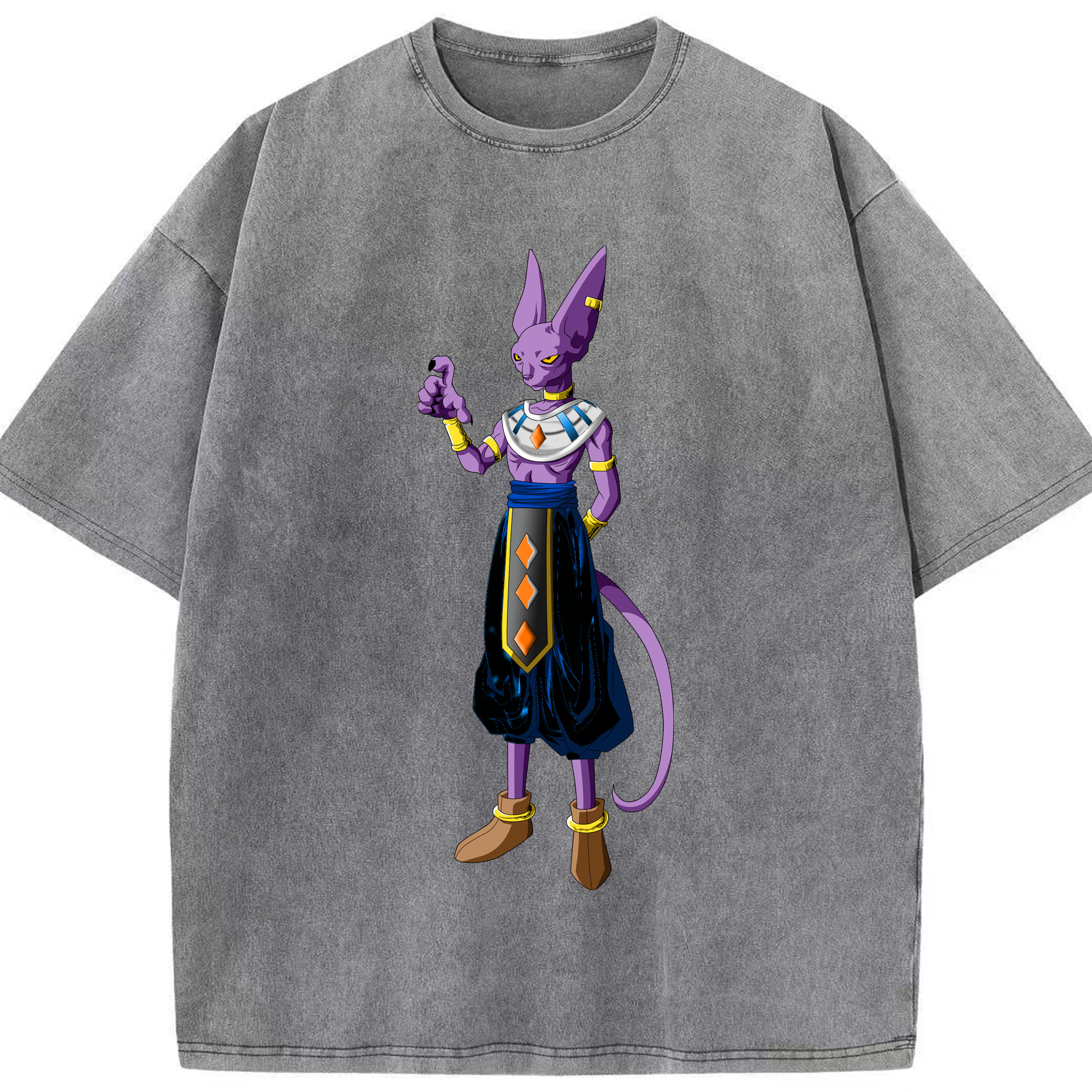 （画像用） ドラゴンボール ビルス 破壊神ビルス DRAGON BALL Beerus Birusu 綿100% ヴィンテージ風 半袖Tシャツ（フロントプリント）