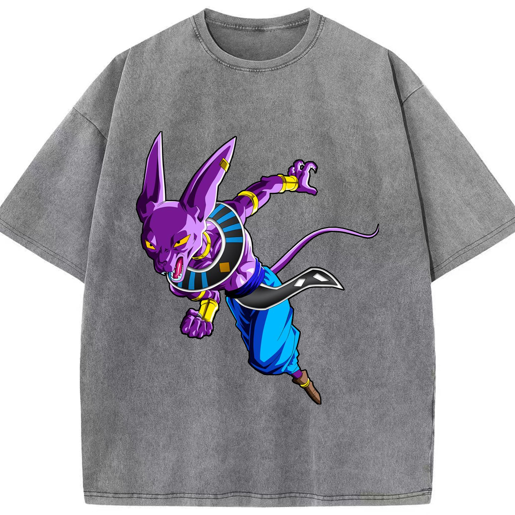 （画像用） ドラゴンボール ビルス 破壊神ビルス DRAGON BALL Beerus Birusu 綿100% ヴィンテージ風 半袖Tシャツ（フロントプリント）