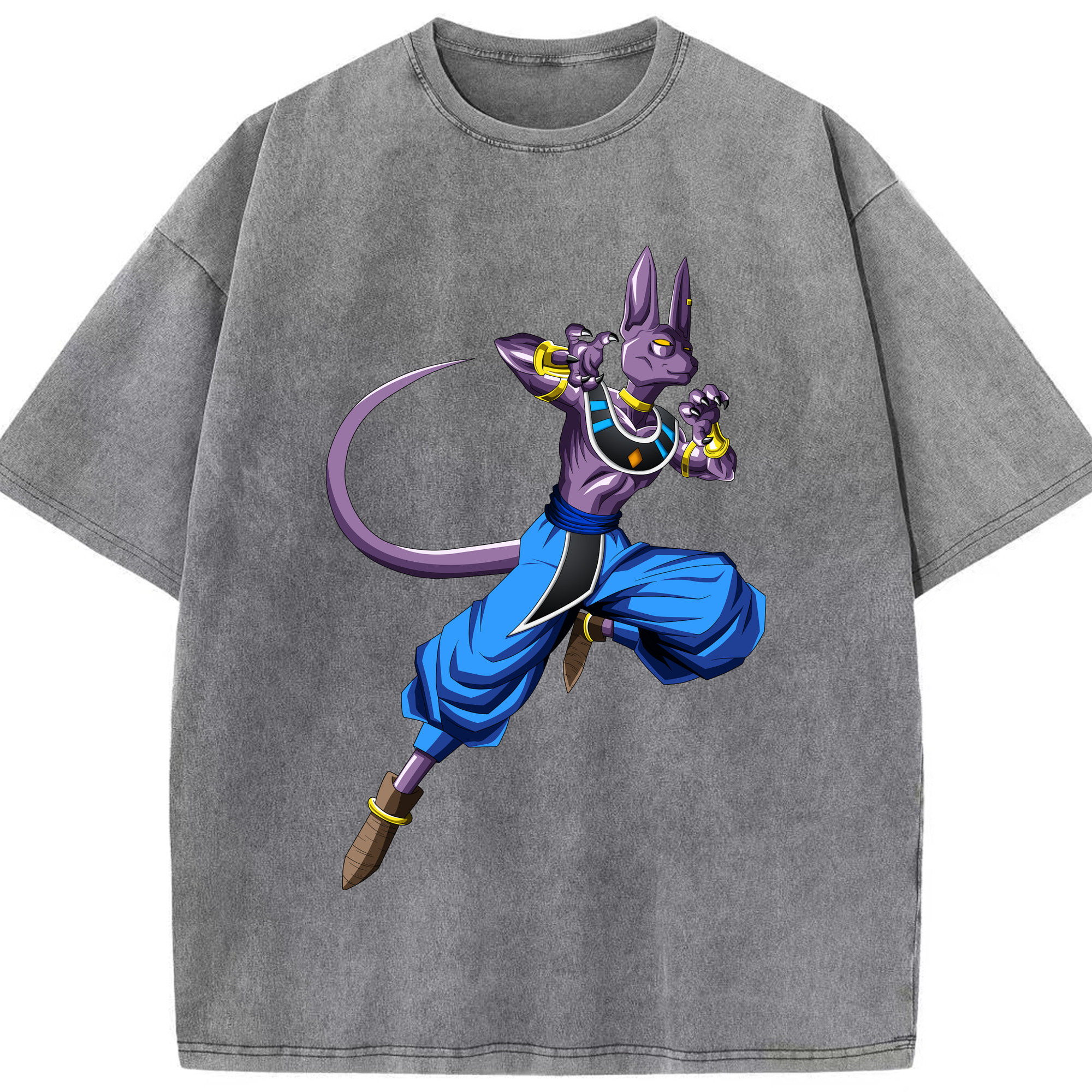 （画像用） ドラゴンボール ビルス 破壊神ビルス DRAGON BALL Beerus Birusu 綿100% ヴィンテージ風 半袖Tシャツ（フロントプリント）