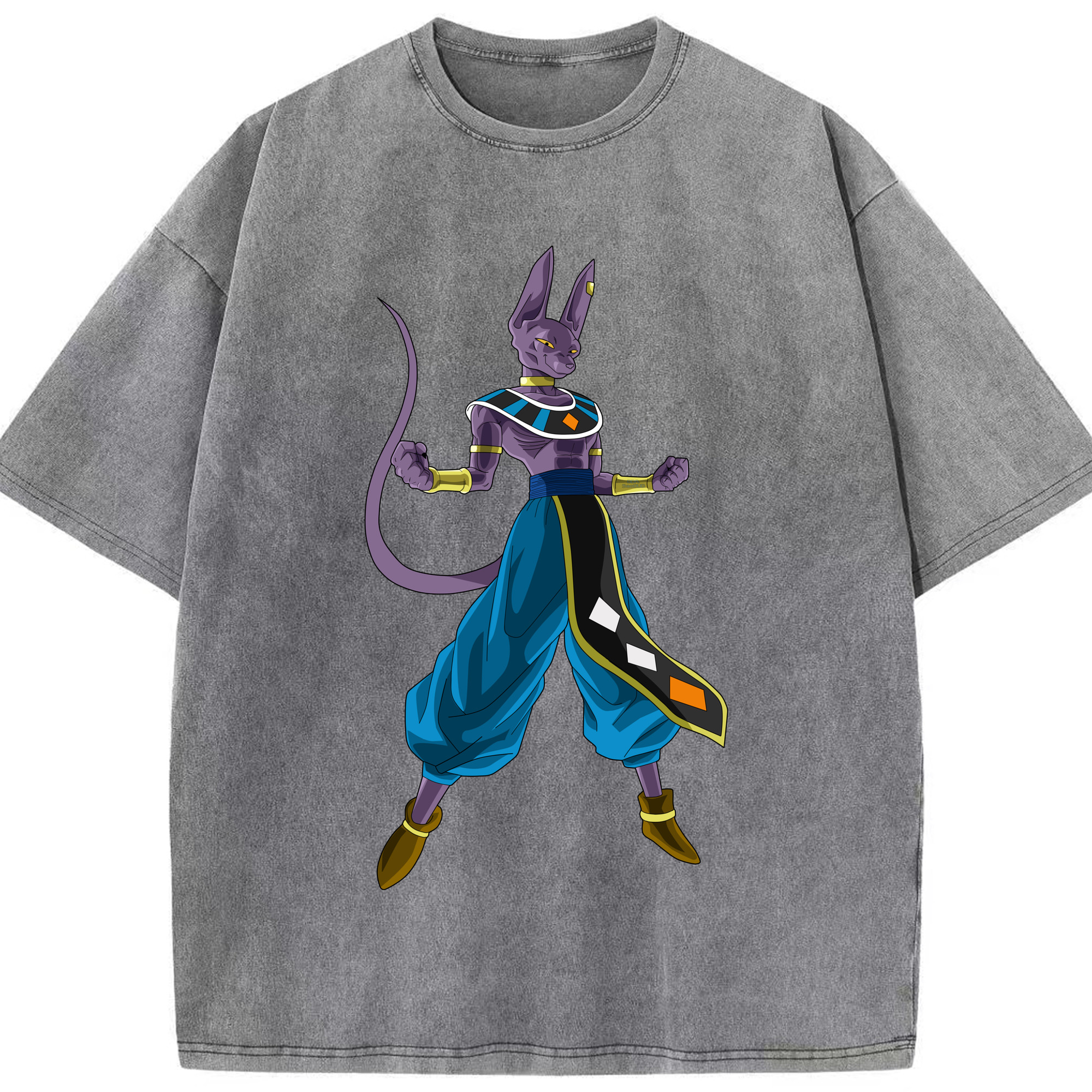 （画像用） ドラゴンボール ビルス 破壊神ビルス DRAGON BALL Beerus Birusu 綿100% ヴィンテージ風 半袖Tシャツ（フロントプリント）