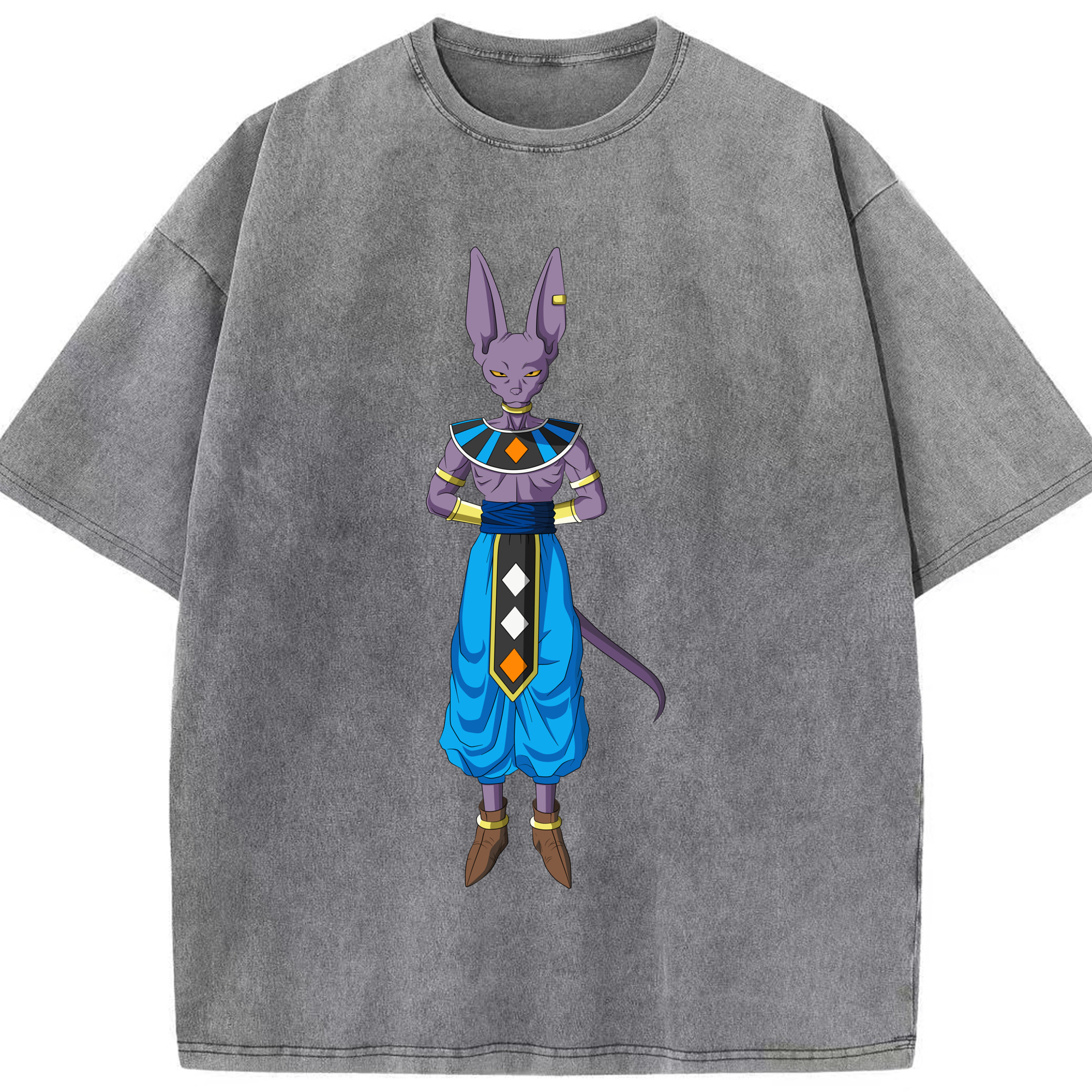 （画像用） ドラゴンボール ビルス 破壊神ビルス DRAGON BALL Beerus Birusu 綿100% ヴィンテージ風 半袖Tシャツ（フロントプリント）