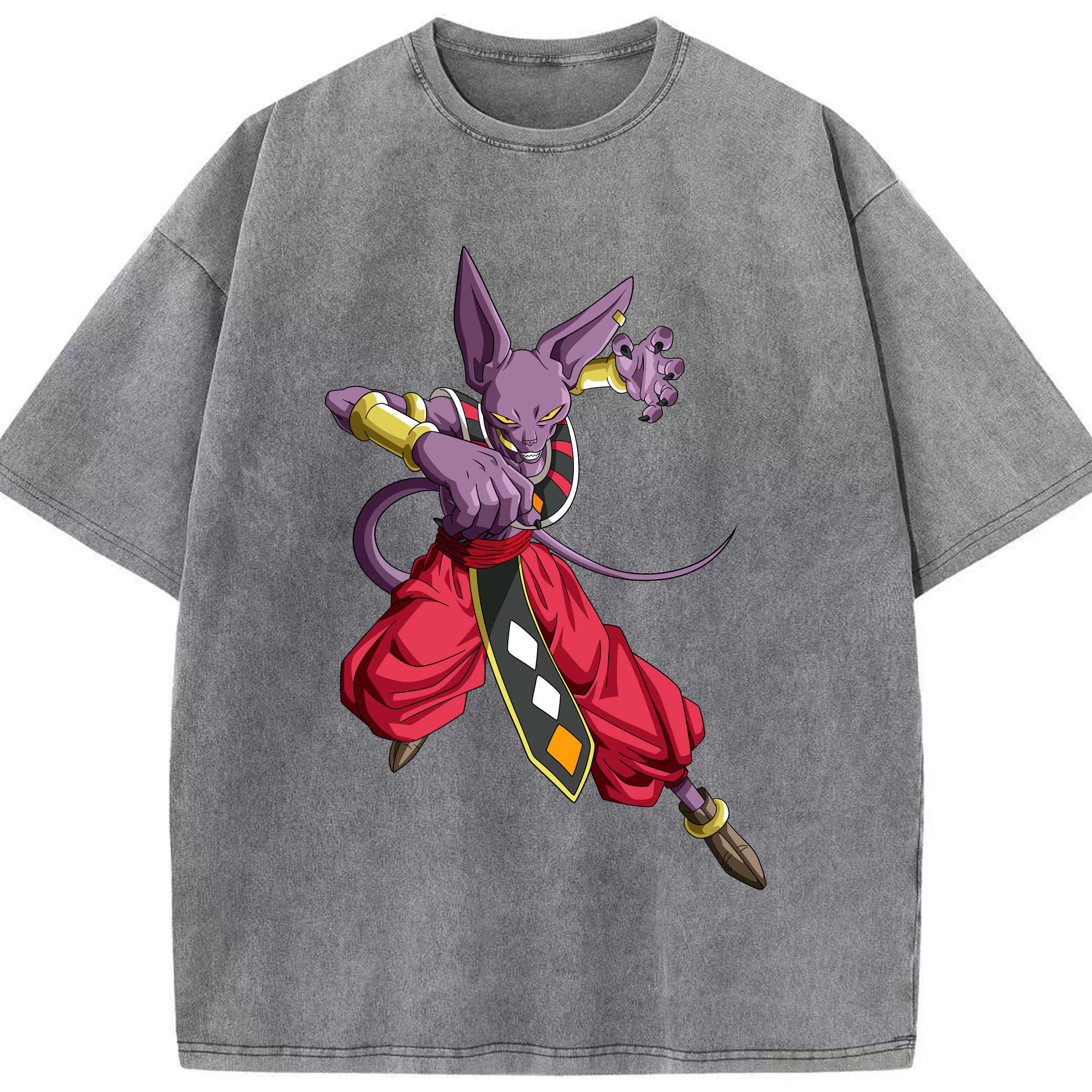（画像用） ドラゴンボール ビルス 破壊神ビルス DRAGON BALL Beerus Birusu 綿100% ヴィンテージ風 半袖Tシャツ（フロントプリント）