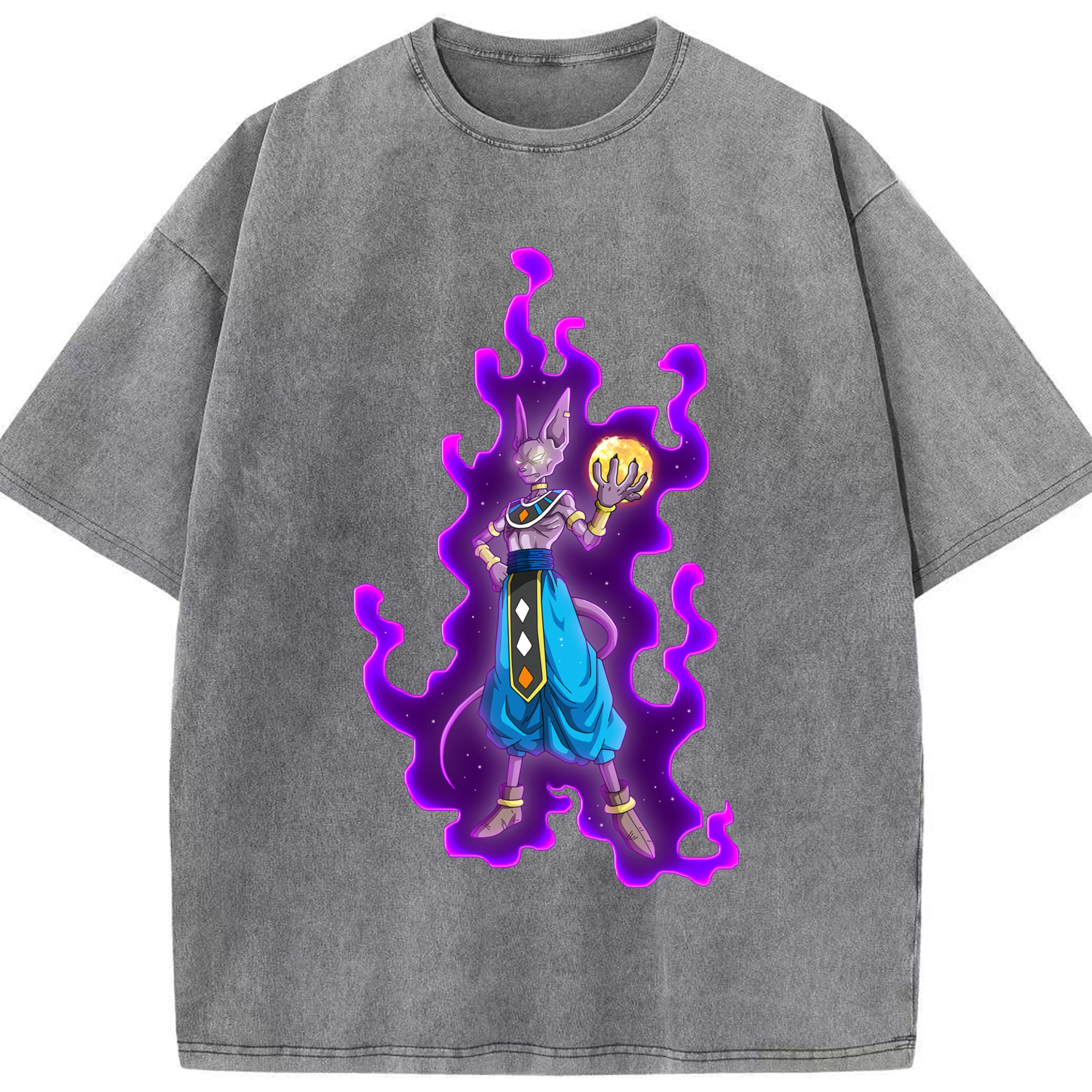 （画像用） ドラゴンボール ビルス 破壊神ビルス DRAGON BALL Beerus Birusu 綿100% ヴィンテージ風 半袖Tシャツ（フロントプリント）
