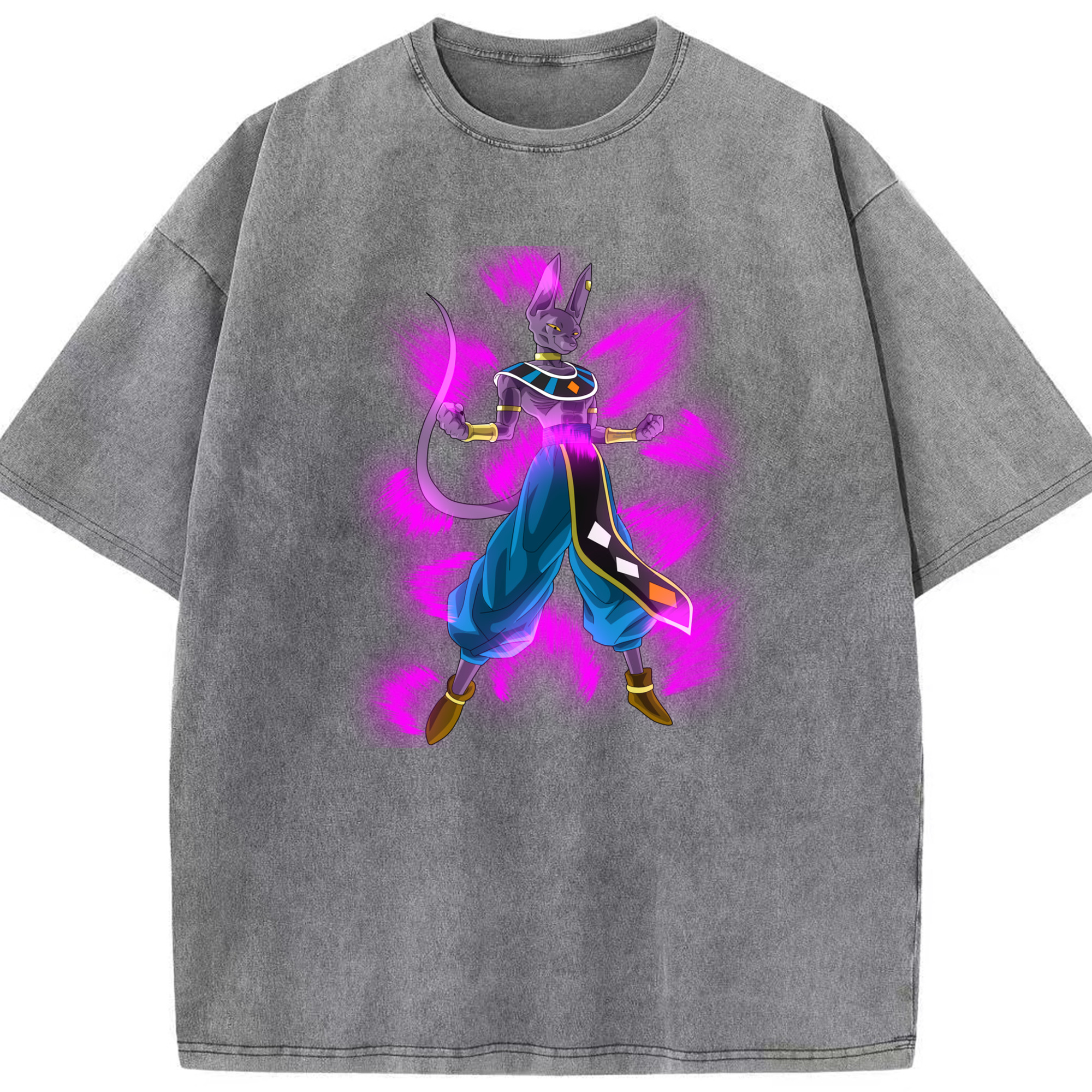 （画像用） ドラゴンボール ビルス 破壊神ビルス DRAGON BALL Beerus Birusu 綿100% ヴィンテージ風 半袖Tシャツ（フロントプリント）