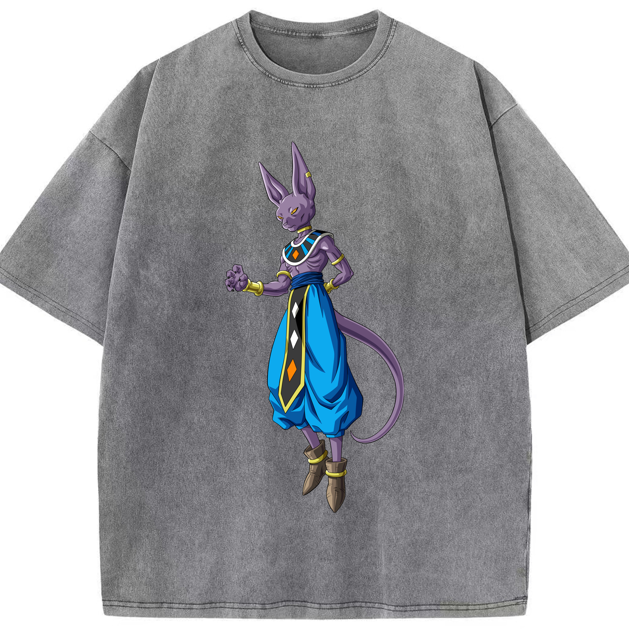 （画像用） ドラゴンボール ビルス 破壊神ビルス DRAGON BALL Beerus Birusu 綿100% ヴィンテージ風 半袖Tシャツ（フロントプリント）