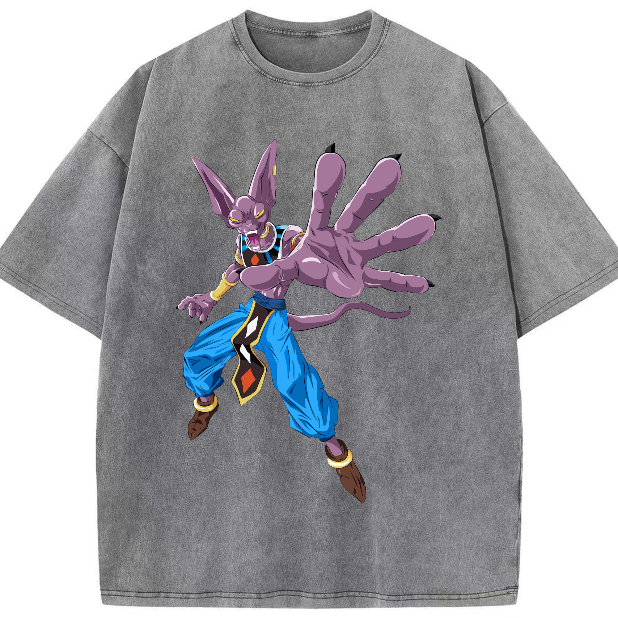 （画像用） ドラゴンボール ビルス 破壊神ビルス DRAGON BALL Beerus Birusu 綿100% ヴィンテージ風 半袖Tシャツ（フロントプリント）