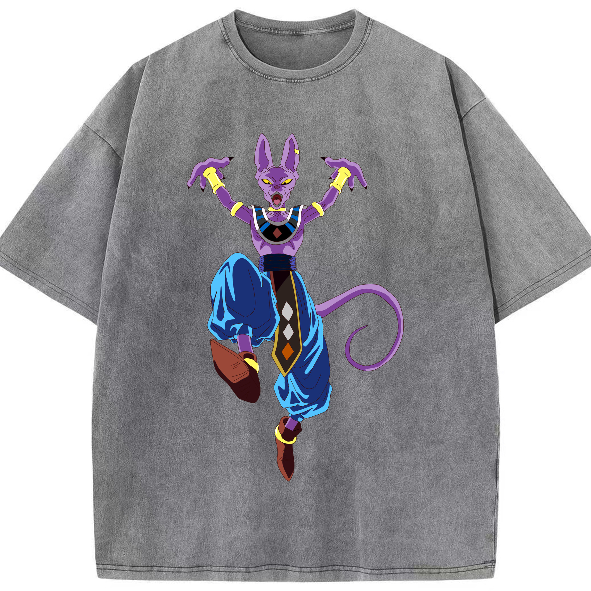（画像用） ドラゴンボール ビルス 破壊神ビルス DRAGON BALL Beerus Birusu 綿100% ヴィンテージ風 半袖Tシャツ（フロントプリント）