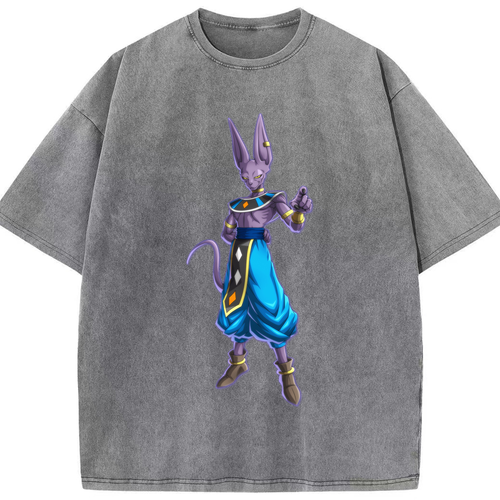 （画像用） ドラゴンボール ビルス 破壊神ビルス DRAGON BALL Beerus Birusu 綿100% ヴィンテージ風 半袖Tシャツ（フロントプリント）