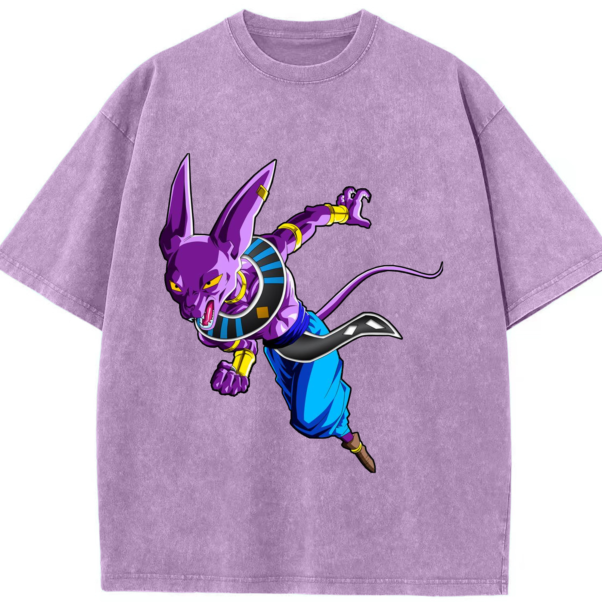 （画像用） ドラゴンボール ビルス 破壊神ビルス DRAGON BALL Beerus Birusu 綿100% ヴィンテージ風 半袖Tシャツ（フロントプリント）