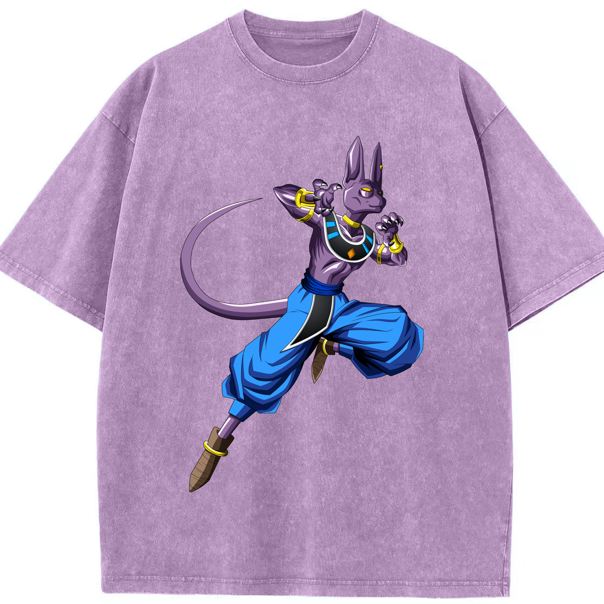 （画像用） ドラゴンボール ビルス 破壊神ビルス DRAGON BALL Beerus Birusu 綿100% ヴィンテージ風 半袖Tシャツ（フロントプリント）