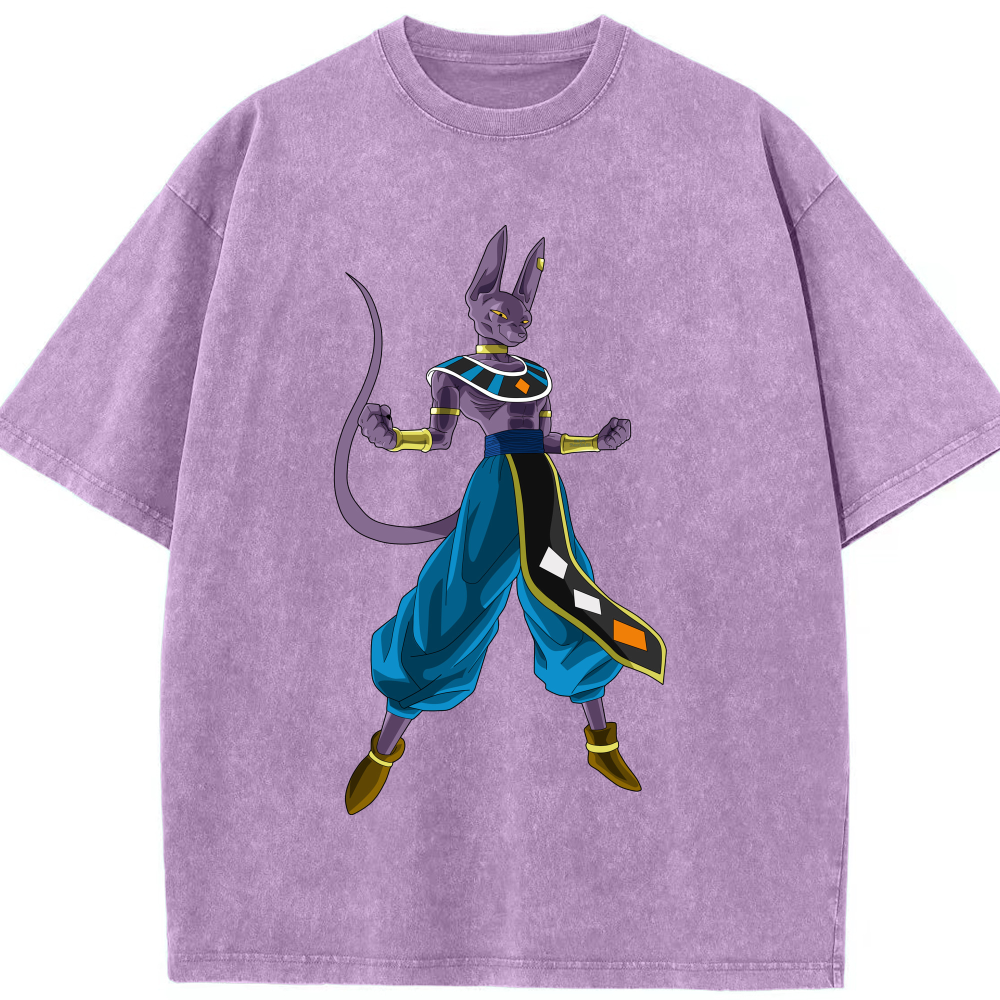 （画像用） ドラゴンボール ビルス 破壊神ビルス DRAGON BALL Beerus Birusu 綿100% ヴィンテージ風 半袖Tシャツ（フロントプリント）
