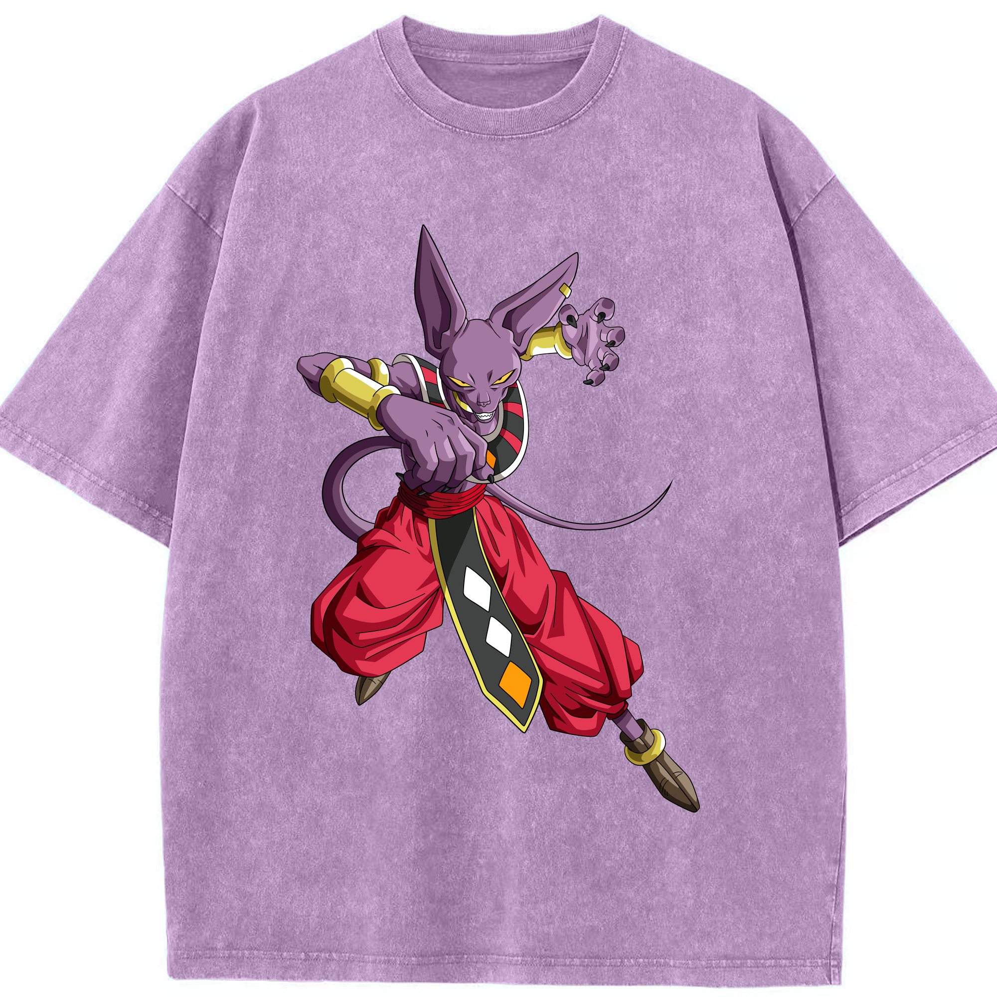 （画像用） ドラゴンボール ビルス 破壊神ビルス DRAGON BALL Beerus Birusu 綿100% ヴィンテージ風 半袖Tシャツ（フロントプリント）