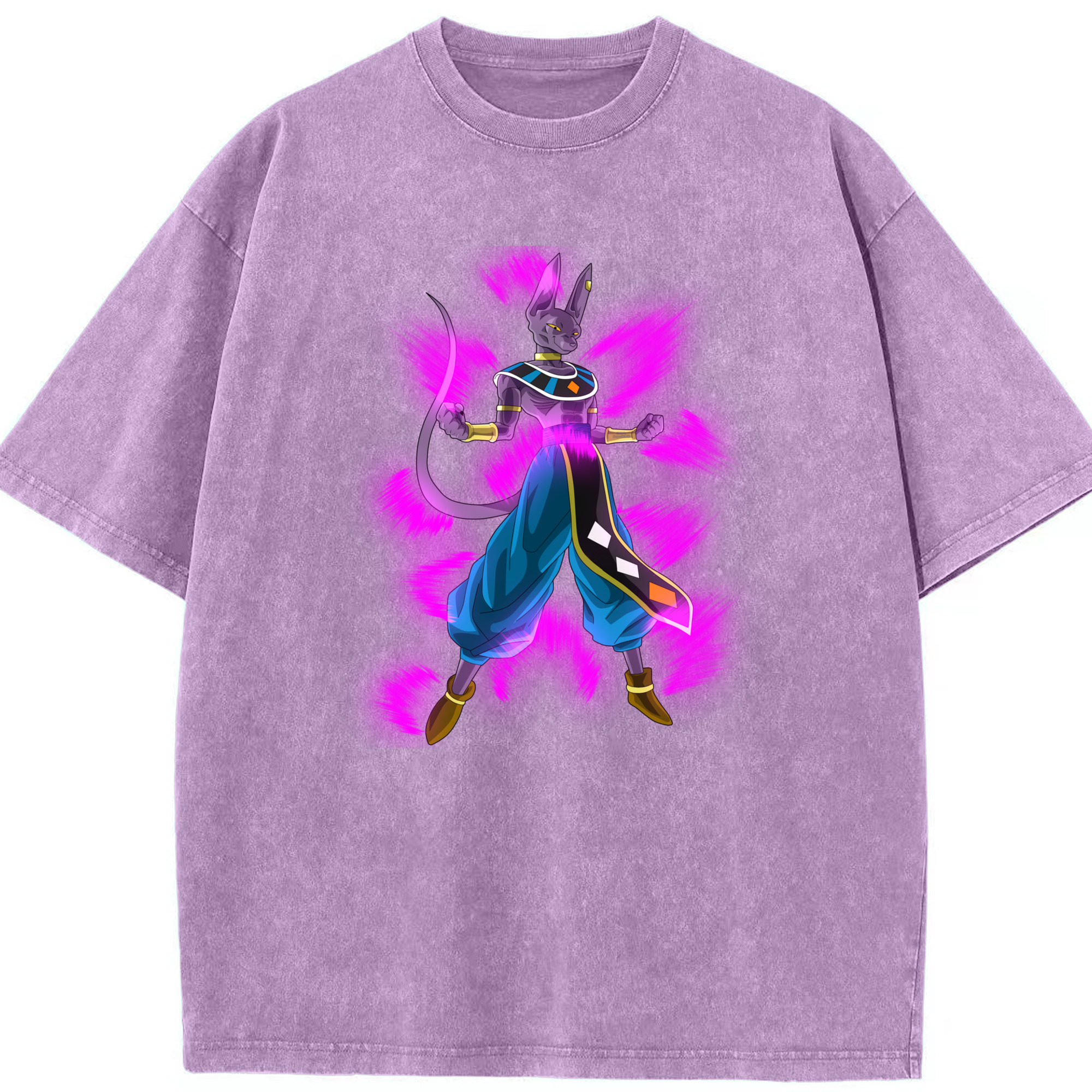 （画像用） ドラゴンボール ビルス 破壊神ビルス DRAGON BALL Beerus Birusu 綿100% ヴィンテージ風 半袖Tシャツ（フロントプリント）
