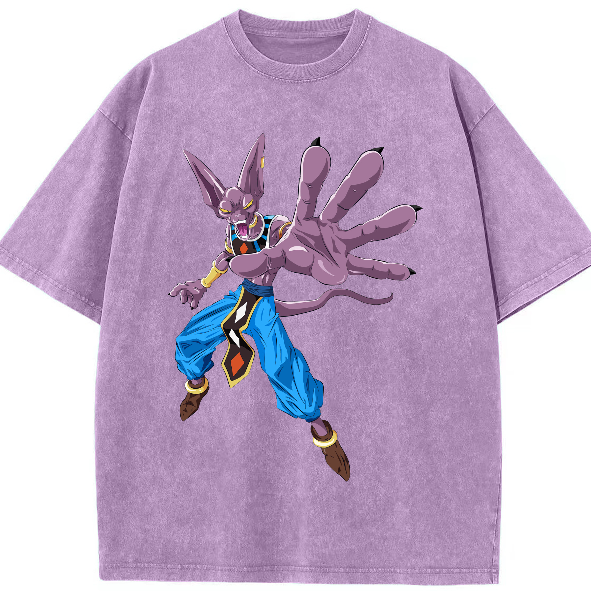 （画像用） ドラゴンボール ビルス 破壊神ビルス DRAGON BALL Beerus Birusu 綿100% ヴィンテージ風 半袖Tシャツ（フロントプリント）