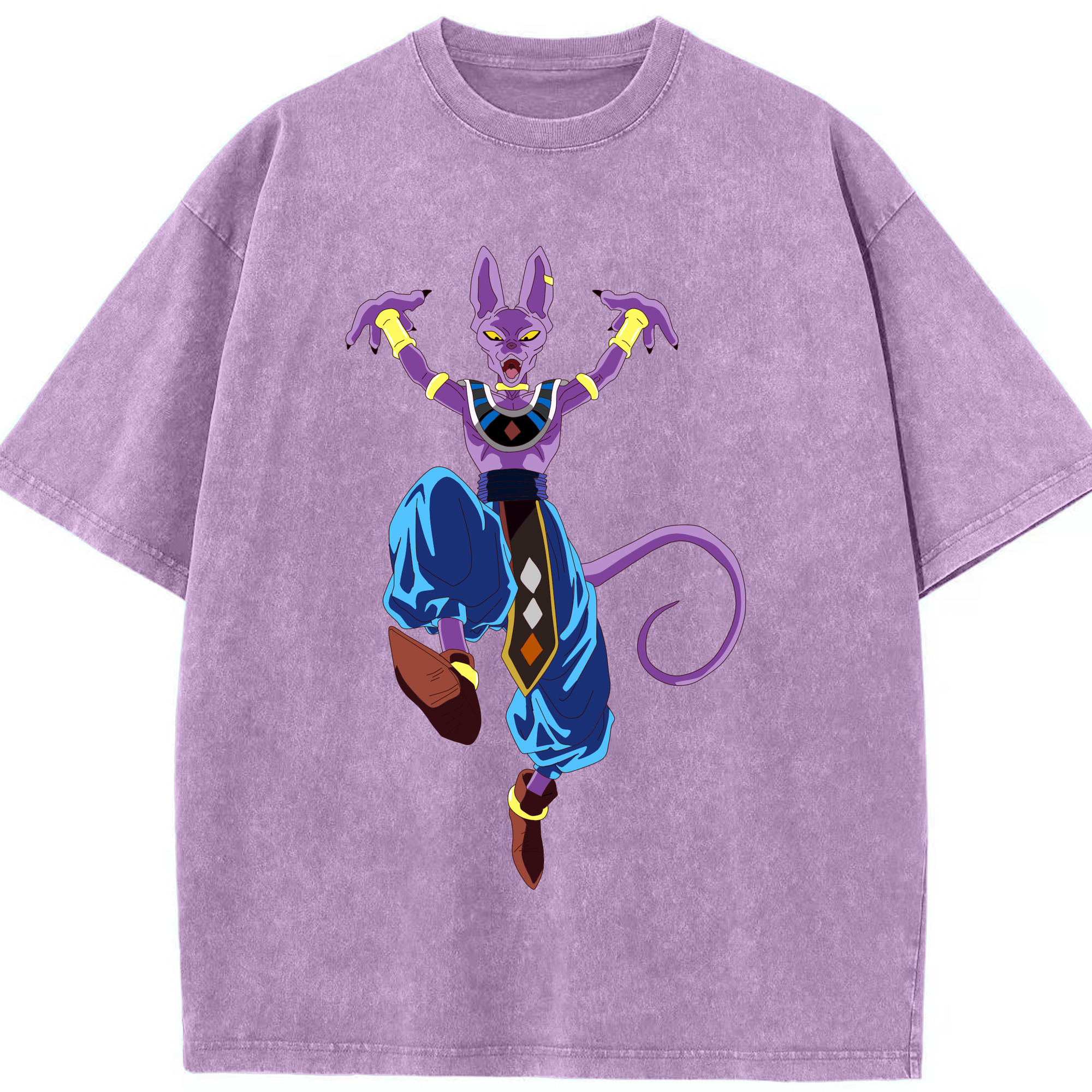 （画像用） ドラゴンボール ビルス 破壊神ビルス DRAGON BALL Beerus Birusu 綿100% ヴィンテージ風 半袖Tシャツ（フロントプリント）