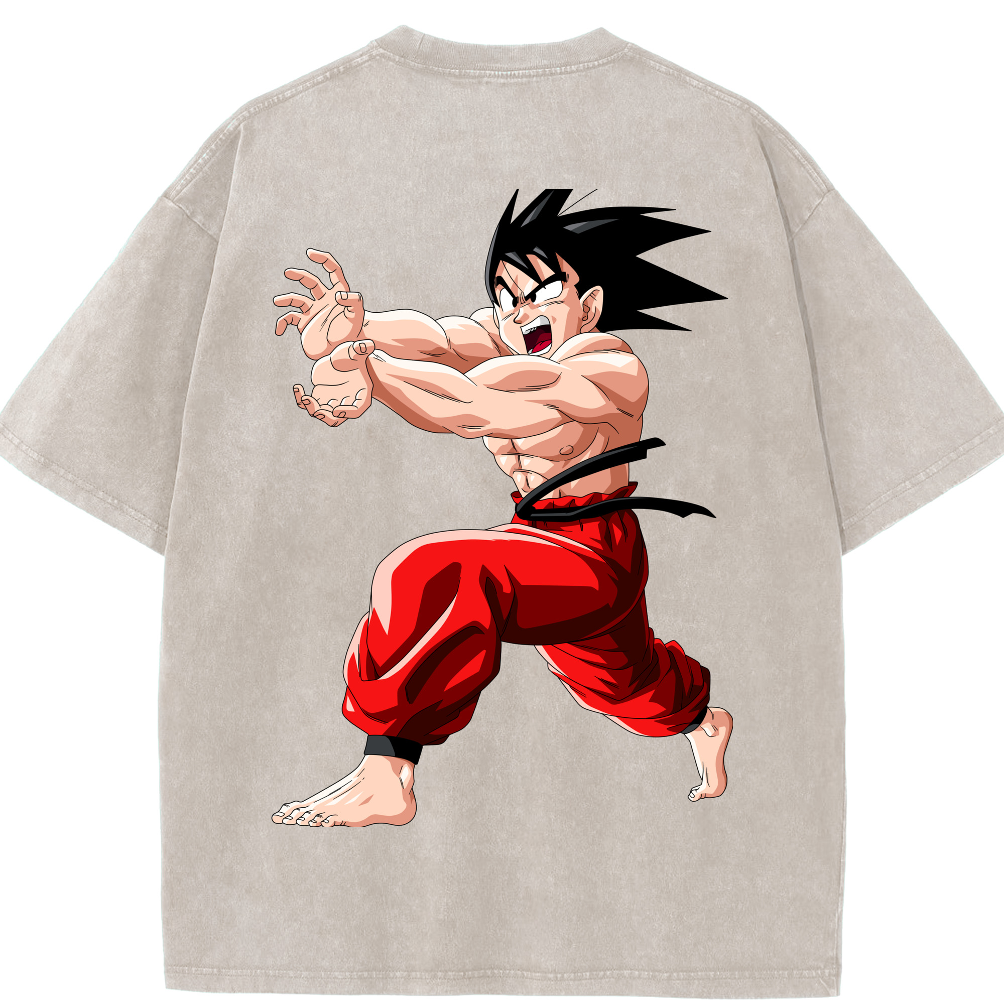 （画像用） ドラゴンボール 孫悟空（そん ごくう）Son Goku カカロット DRAGON BALL Kakarotto 綿100% ヴィンテージ風 半袖Tシャツ（背面プリント）