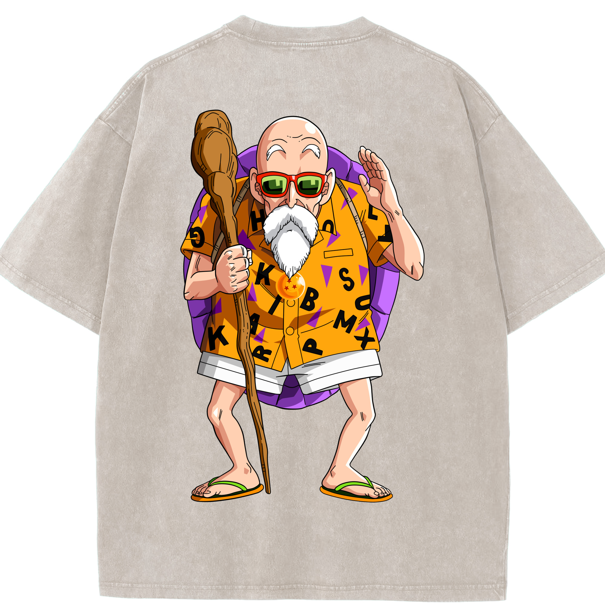 （画像用） ドラゴンボール 亀仙人（かめせんにん） DRAGON BALL Master Roshi Kame Sennin 綿100% ヴィンテージ風 半袖Tシャツ（背面プリント）