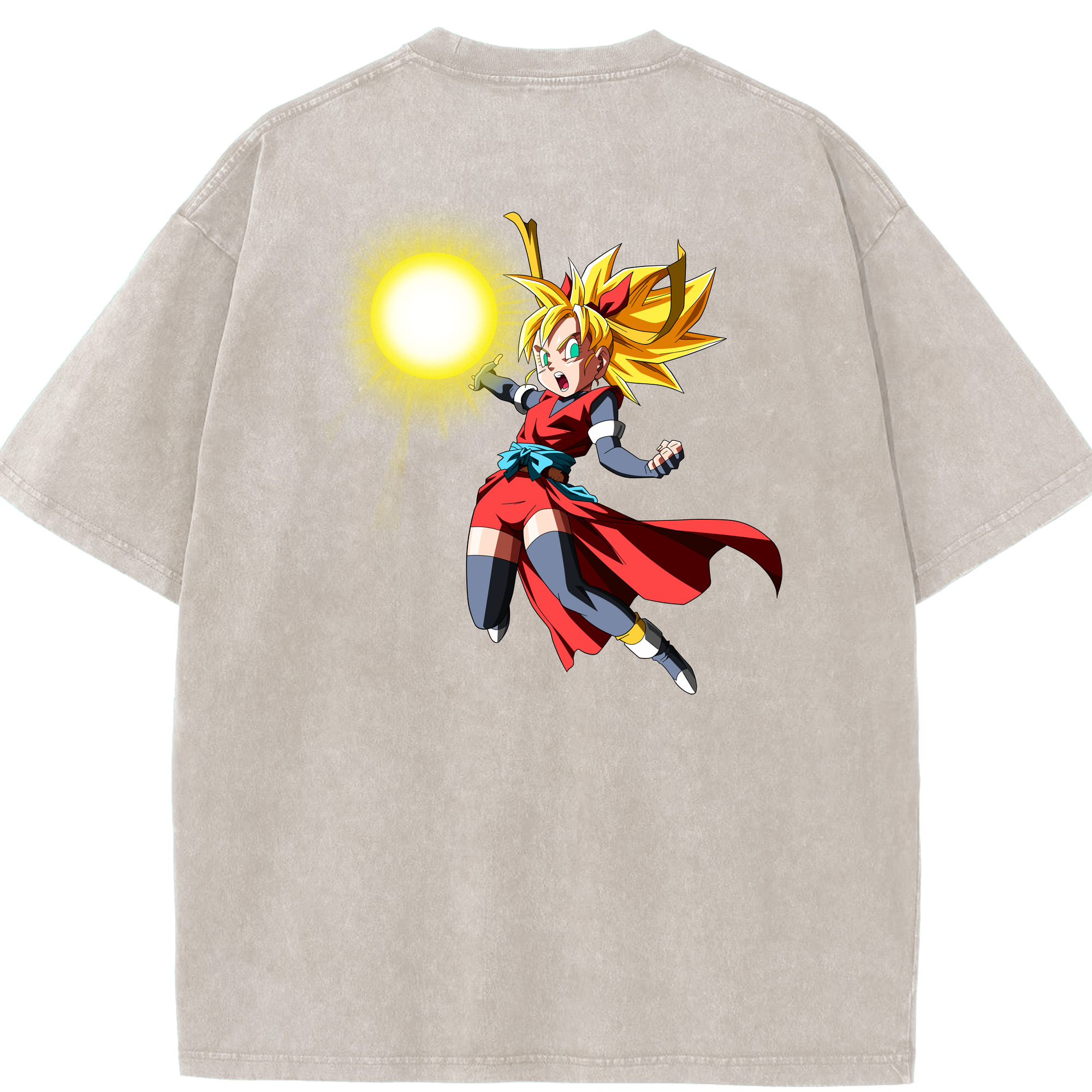 （画像用） ドラゴンボール カリフラ DRAGON BALL Caulifla 綿100% ヴィンテージ風 半袖Tシャツ（背面プリント）