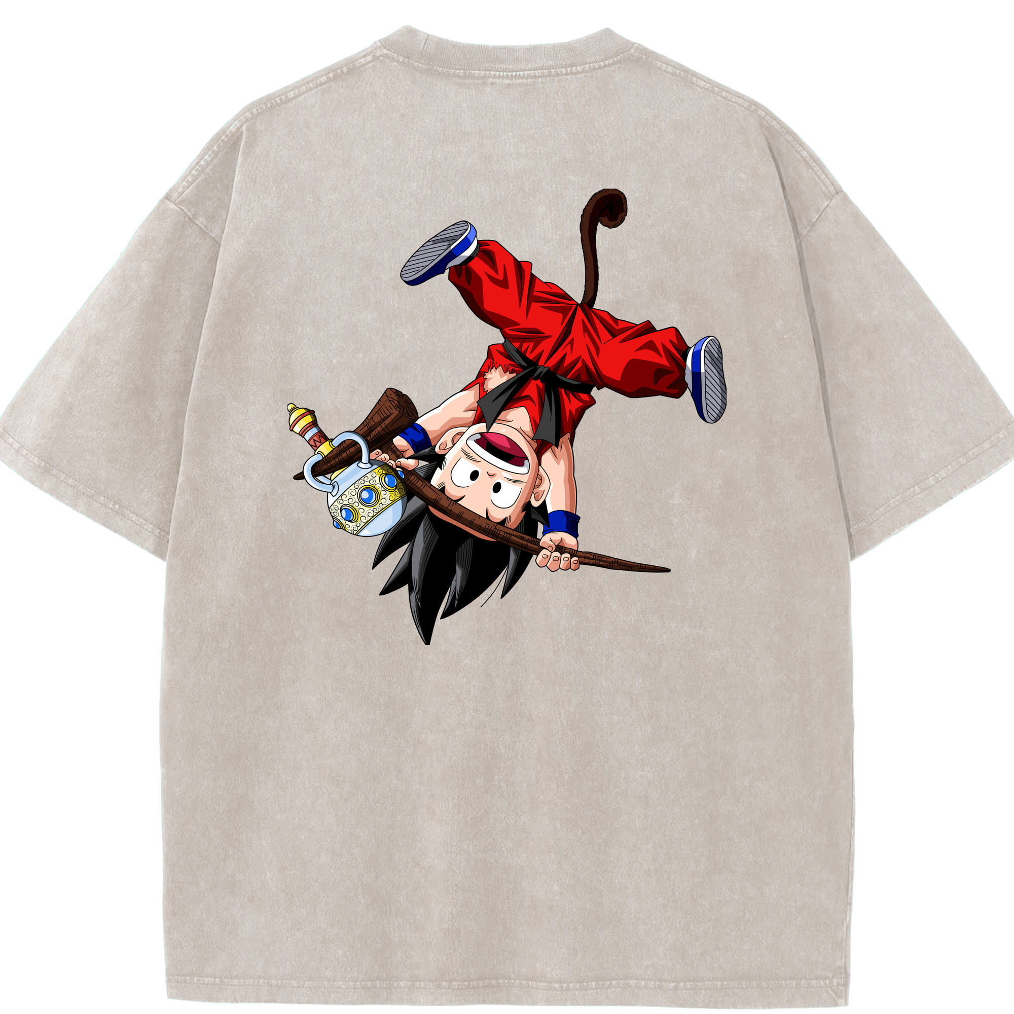 （画像用） ドラゴンボール 孫悟空（そん ごくう）Son Goku カカロット DRAGON BALL Kakarotto 綿100% ヴィンテージ風 半袖Tシャツ（背面プリント）