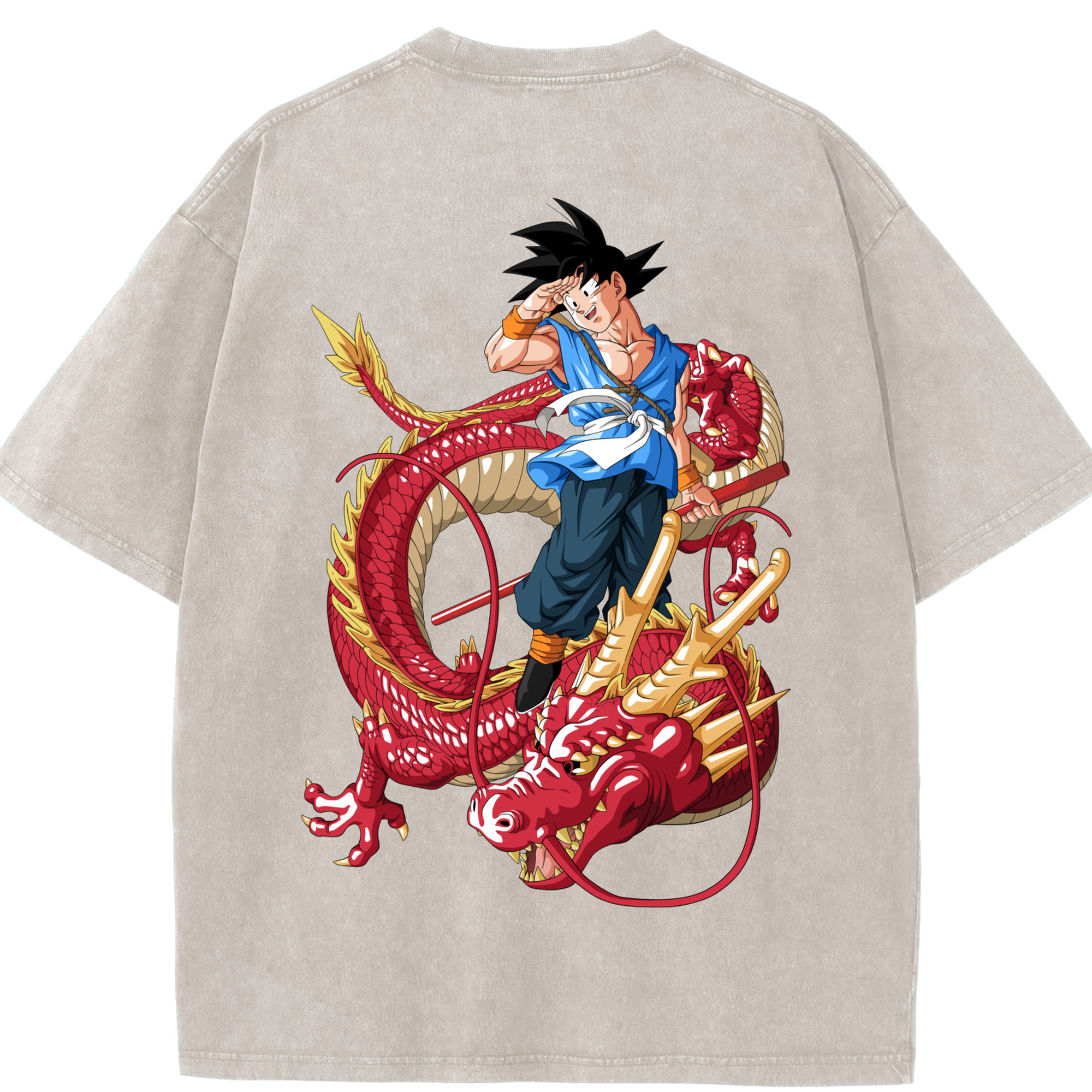 （画像用） ドラゴンボール 孫悟空（そん ごくう）Son Goku カカロット DRAGON BALL Kakarotto 綿100% ヴィンテージ風 半袖Tシャツ（背面プリント）
