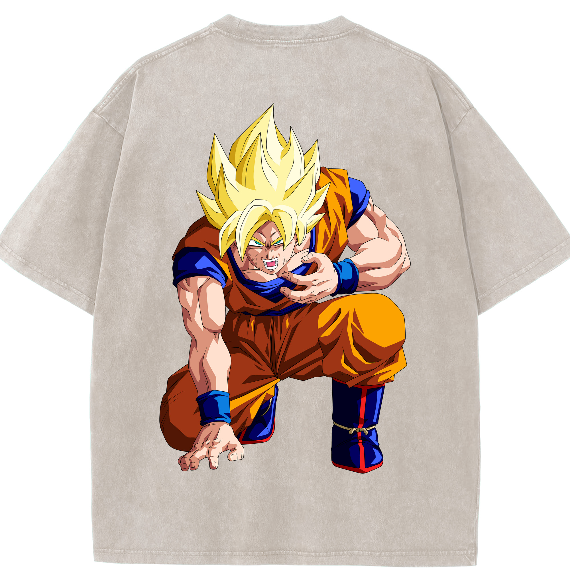 （画像用） ドラゴンボール 孫悟空（そん ごくう）Son Goku カカロット DRAGON BALL Kakarotto 綿100% ヴィンテージ風 半袖Tシャツ（背面プリント）