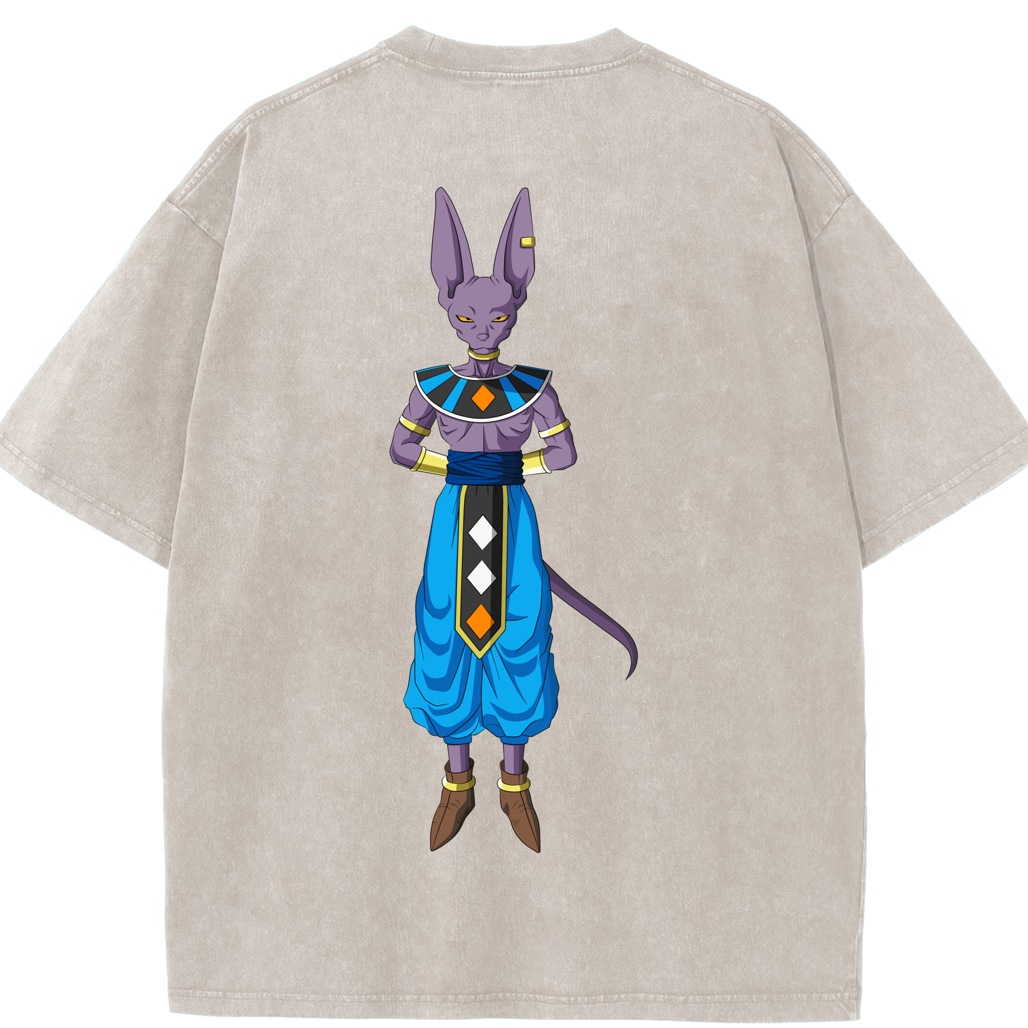 （画像用） ドラゴンボール ビルス 破壊神ビルス DRAGON BALL Beerus Birusu 綿100% ヴィンテージ風 半袖Tシャツ（背面プリント）