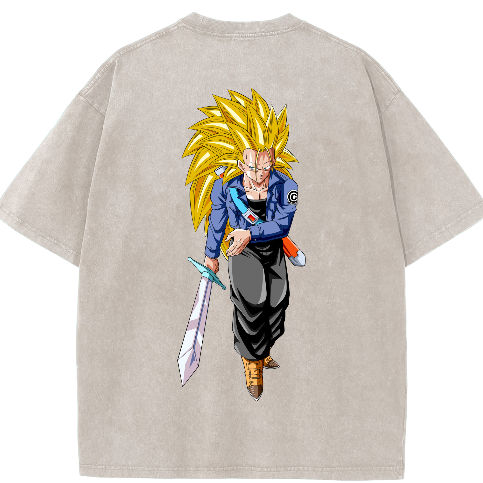 （画像用） ドラゴンボール トランクス（Torankusu）DRAGON BALL Trunks 綿100% ヴィンテージ風 半袖Tシャツ（背面プリント）