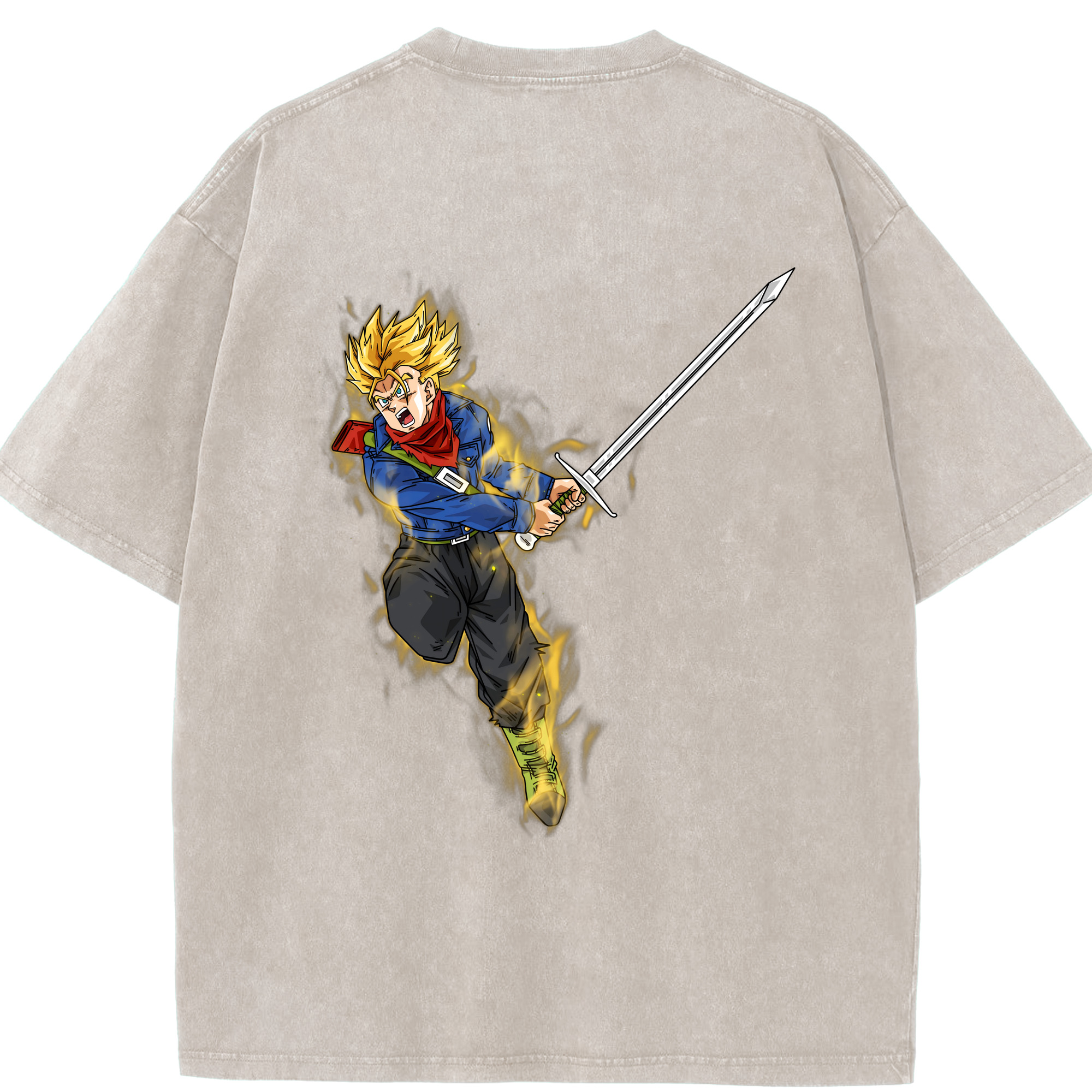 （画像用） ドラゴンボール トランクス（Torankusu）DRAGON BALL Trunks 綿100% ヴィンテージ風 半袖Tシャツ（背面プリント）