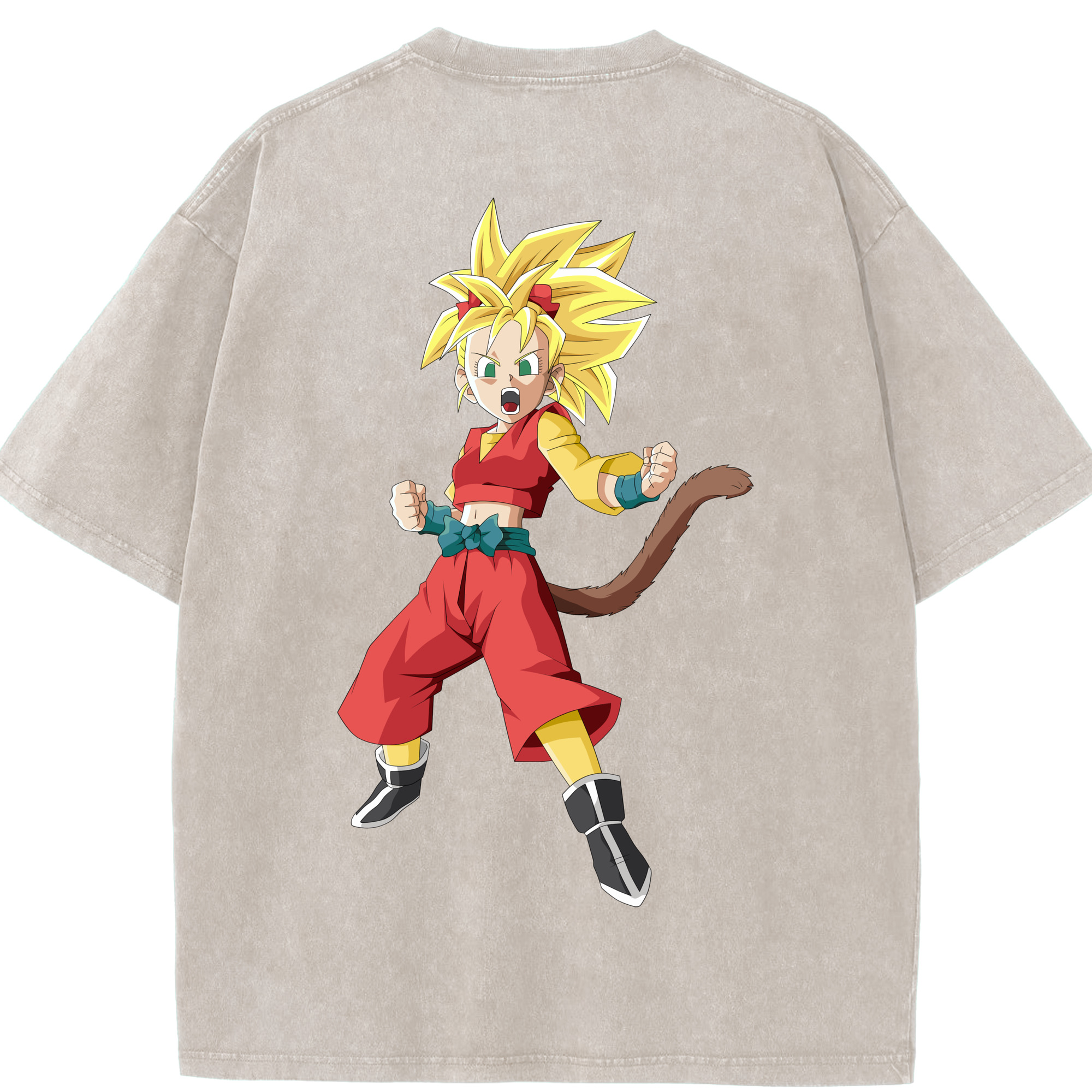 （画像用） ドラゴンボール カリフラ DRAGON BALL Caulifla 綿100% ヴィンテージ風 半袖Tシャツ（背面プリント）