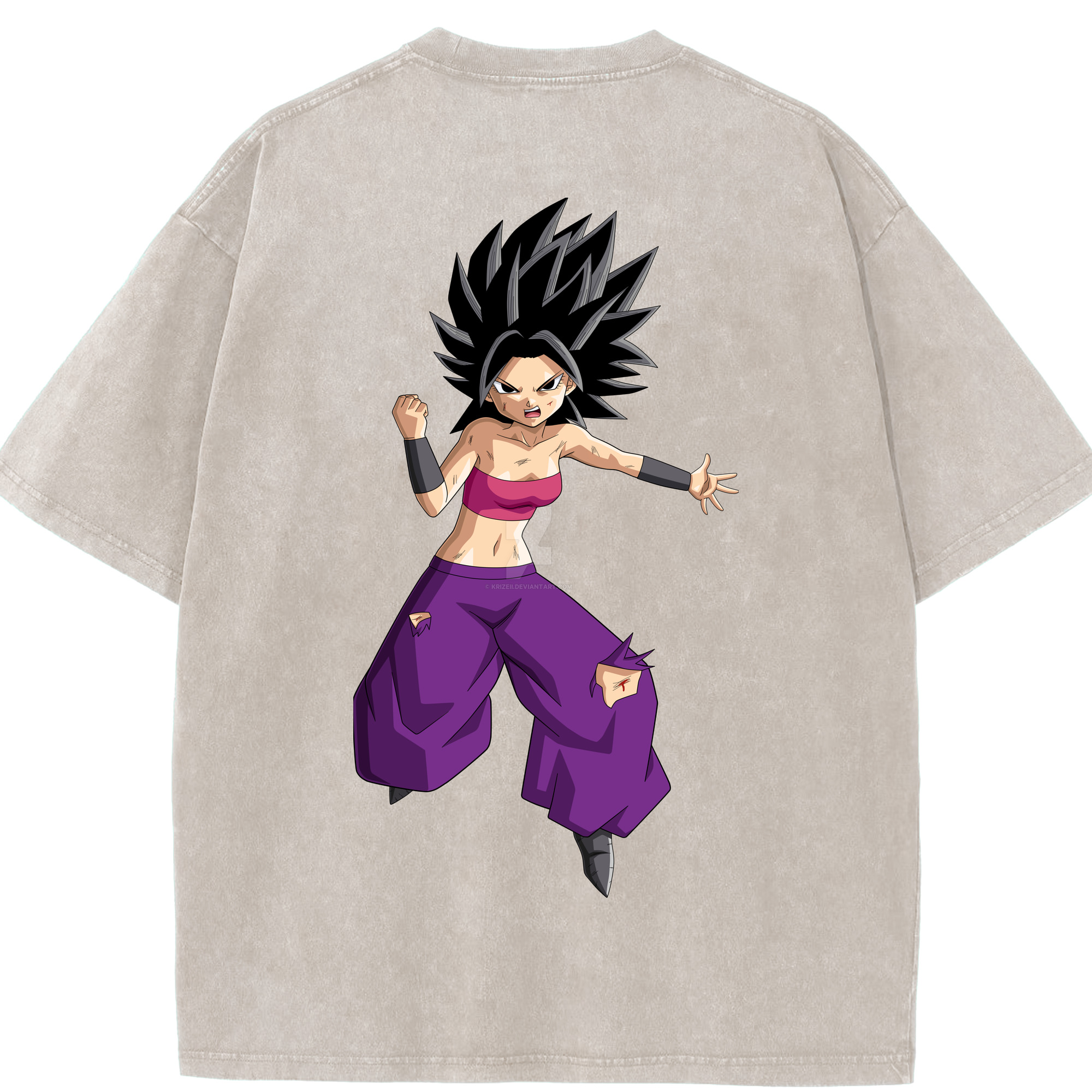 （画像用） ドラゴンボール カリフラ DRAGON BALL Caulifla 綿100% ヴィンテージ風 半袖Tシャツ（背面プリント）