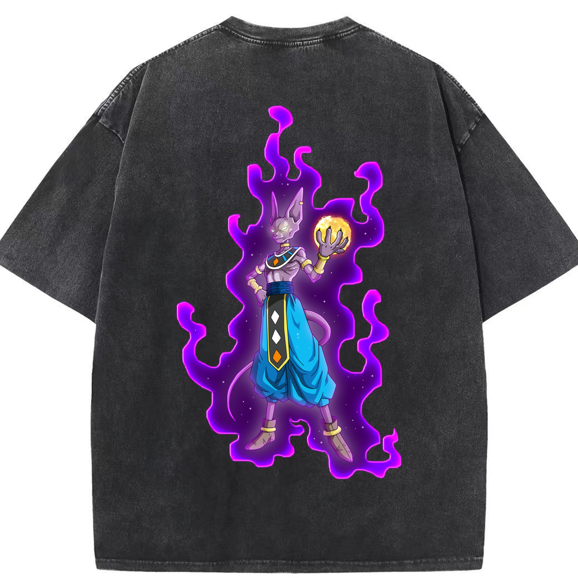 （画像用） ドラゴンボール ビルス 破壊神ビルス DRAGON BALL Beerus Birusu 綿100% ヴィンテージ風 半袖Tシャツ（背面プリント）
