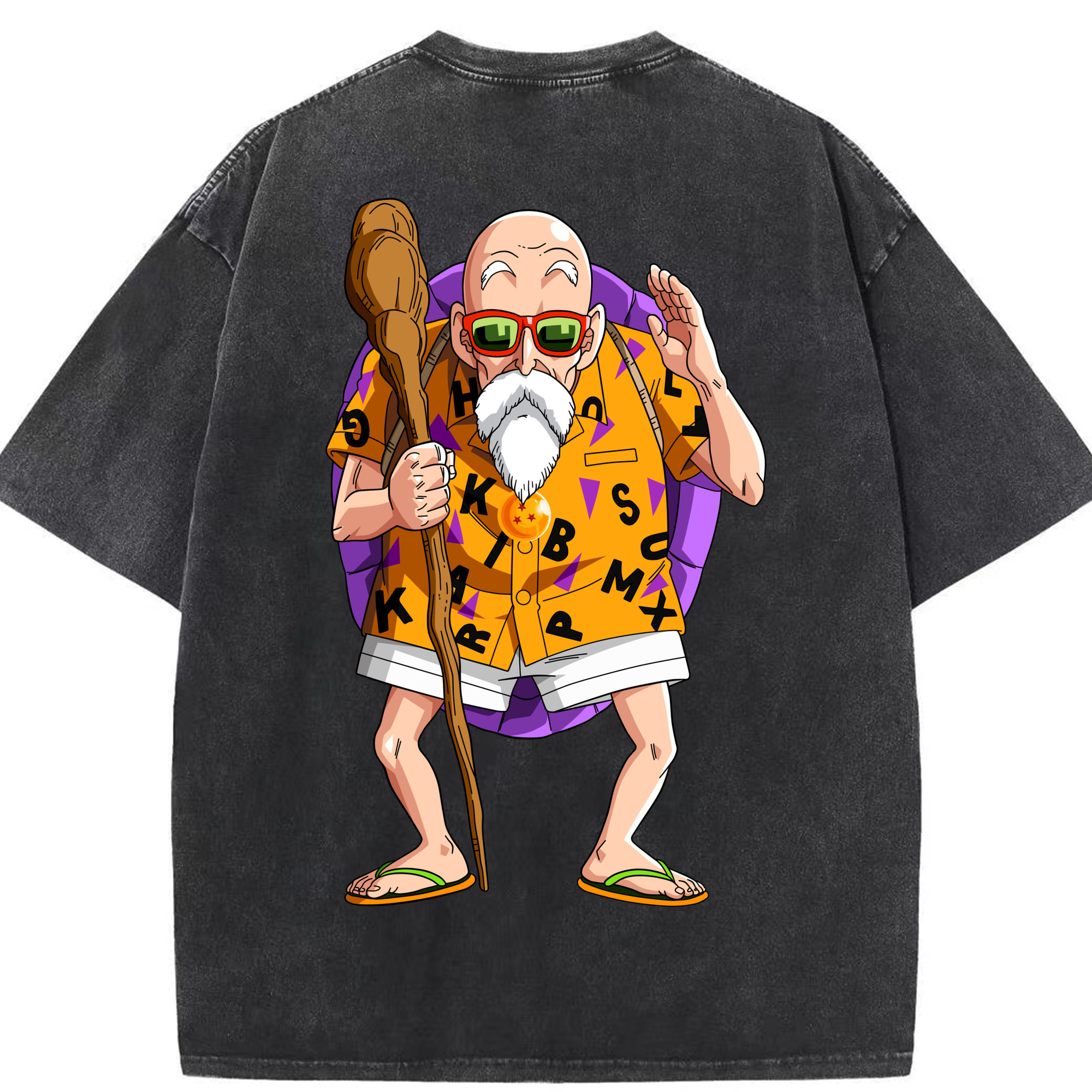 （画像用） ドラゴンボール 亀仙人（かめせんにん） DRAGON BALL Master Roshi Kame Sennin 綿100% ヴィンテージ風 半袖Tシャツ（背面プリント）