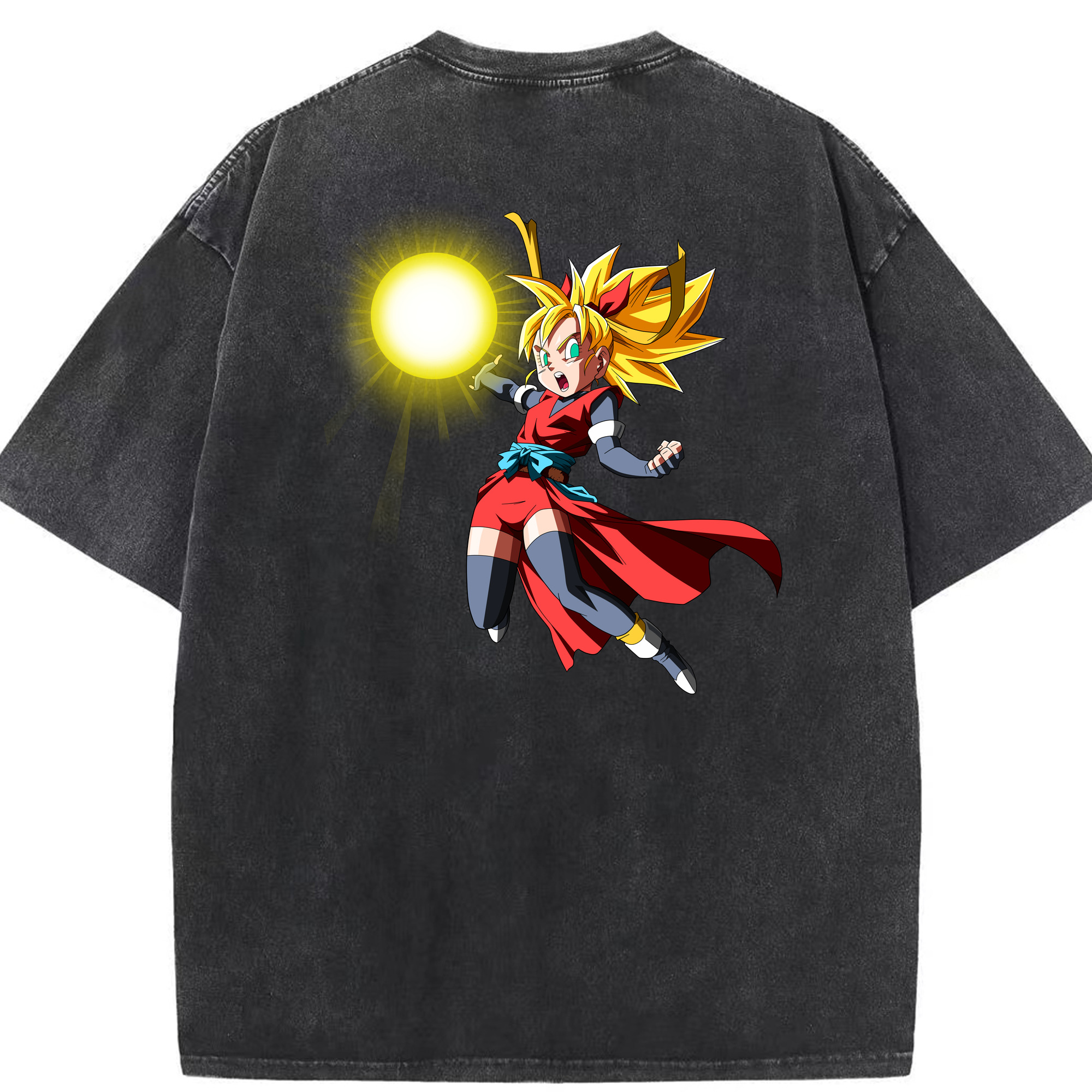 （画像用） ドラゴンボール カリフラ DRAGON BALL Caulifla 綿100% ヴィンテージ風 半袖Tシャツ（背面プリント）