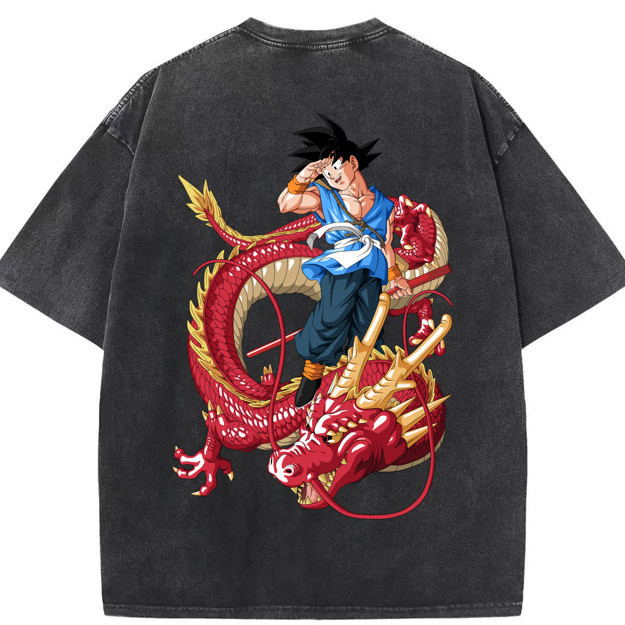 （画像用） ドラゴンボール 孫悟空（そん ごくう）Son Goku カカロット DRAGON BALL Kakarotto 綿100% ヴィンテージ風 半袖Tシャツ（背面プリント）