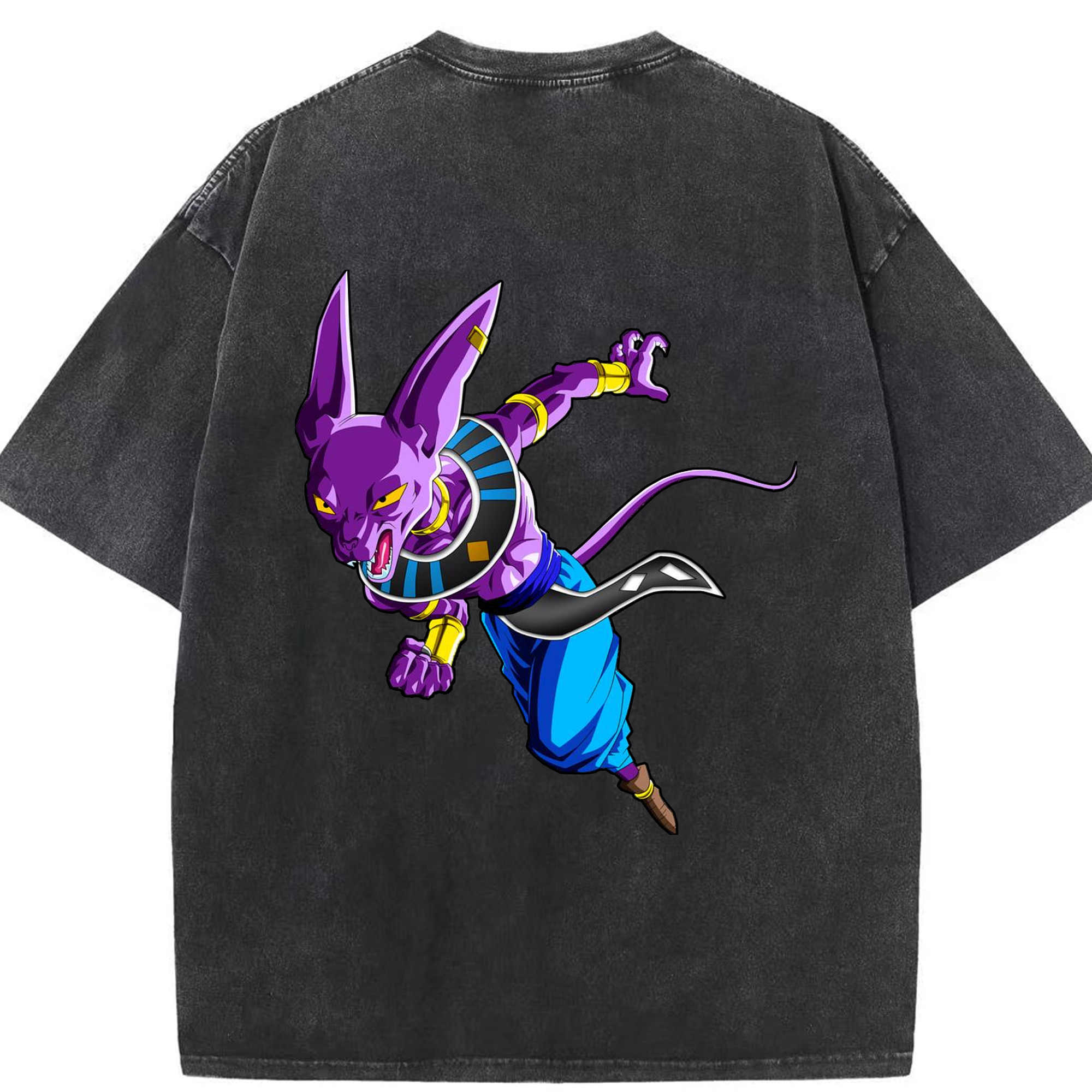 （画像用） ドラゴンボール ビルス 破壊神ビルス DRAGON BALL Beerus Birusu 綿100% ヴィンテージ風 半袖Tシャツ（背面プリント）