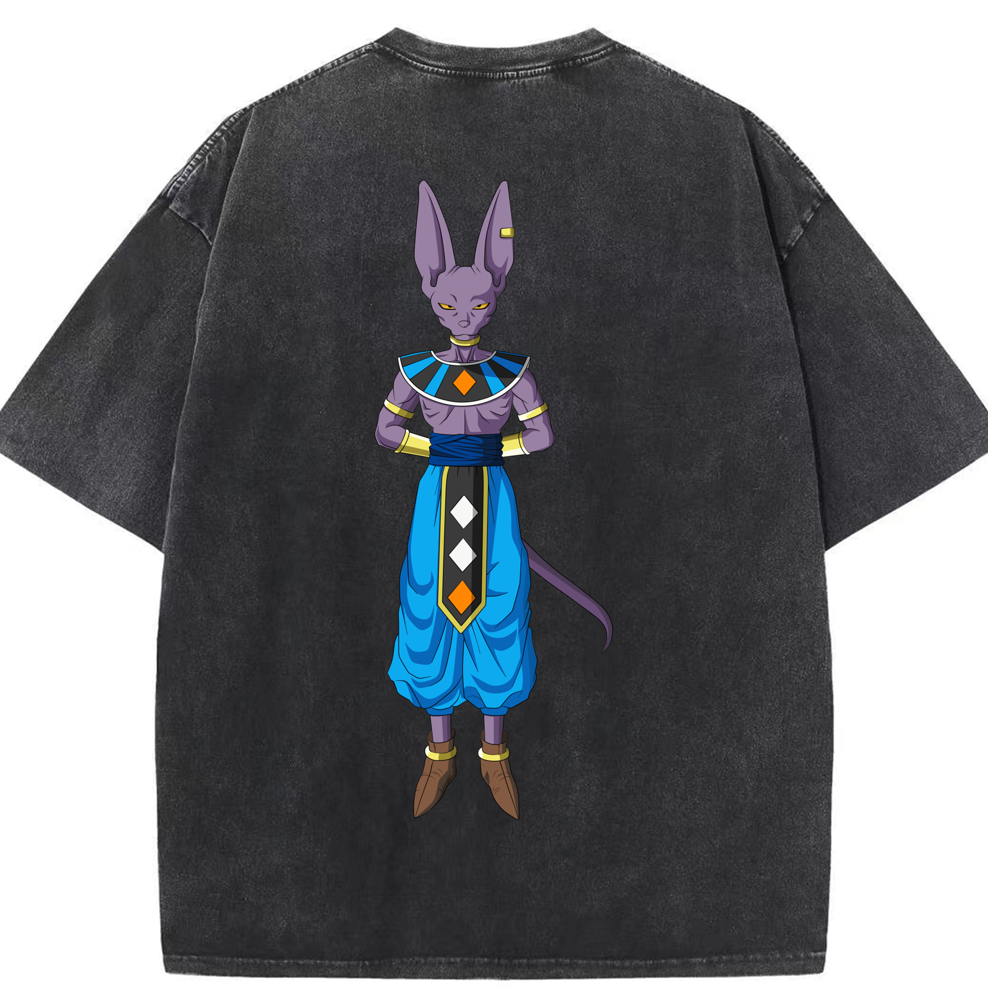 （画像用） ドラゴンボール ビルス 破壊神ビルス DRAGON BALL Beerus Birusu 綿100% ヴィンテージ風 半袖Tシャツ（背面プリント）