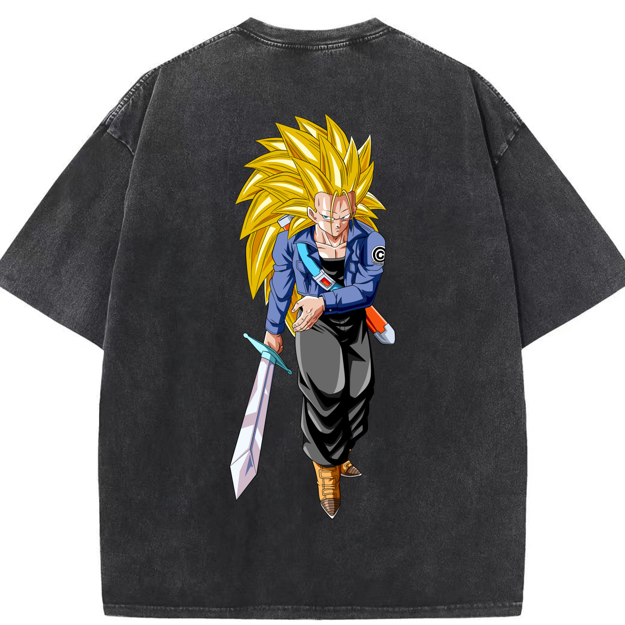 （画像用） ドラゴンボール トランクス（Torankusu）DRAGON BALL Trunks 綿100% ヴィンテージ風 半袖Tシャツ（背面プリント）