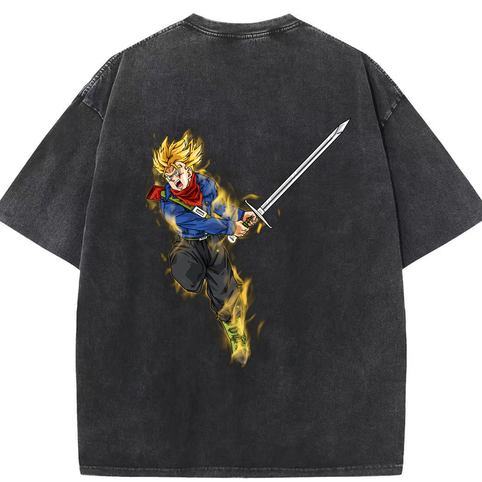 （画像用） ドラゴンボール トランクス（Torankusu）DRAGON BALL Trunks 綿100% ヴィンテージ風 半袖Tシャツ（背面プリント）