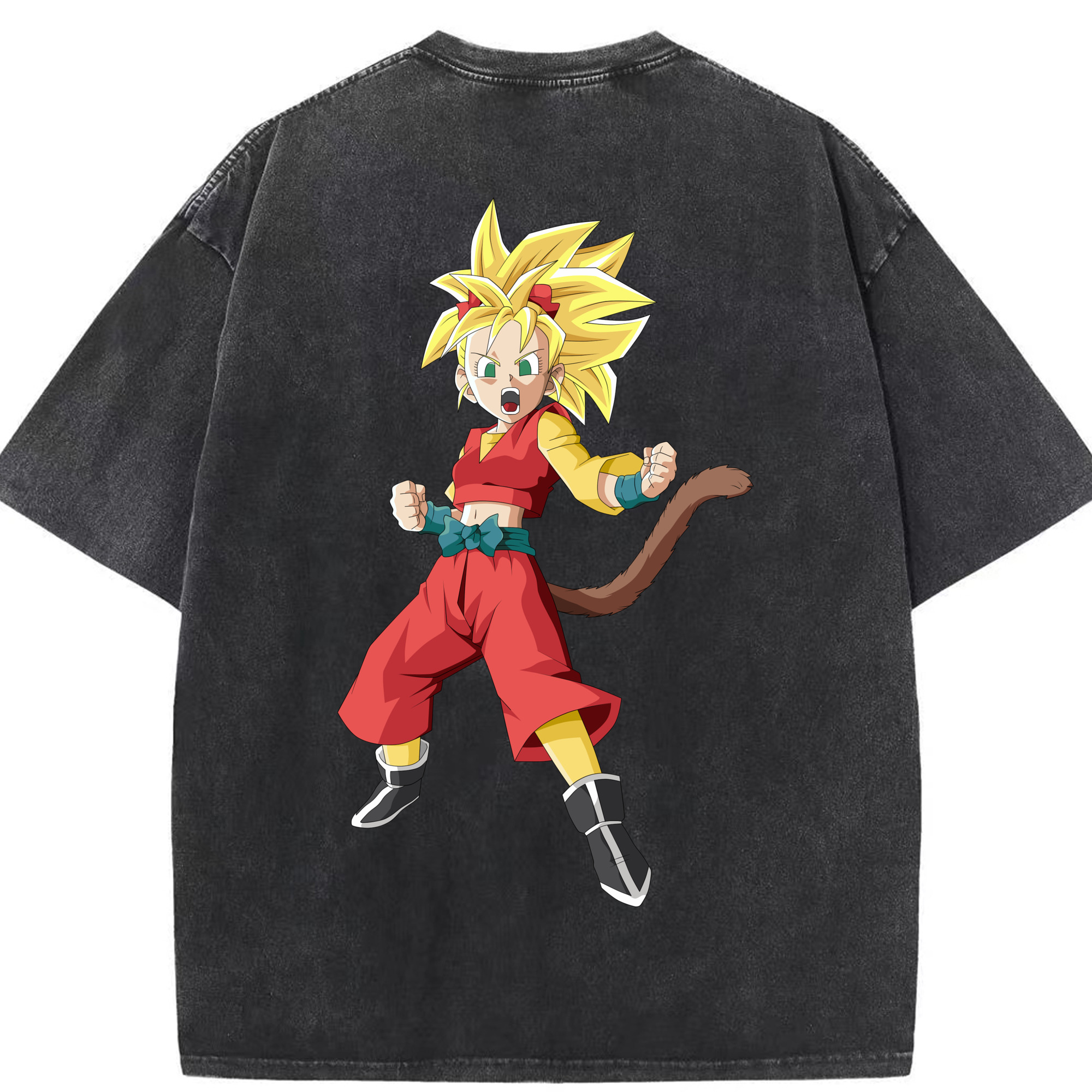 （画像用） ドラゴンボール カリフラ DRAGON BALL Caulifla 綿100% ヴィンテージ風 半袖Tシャツ（背面プリント）