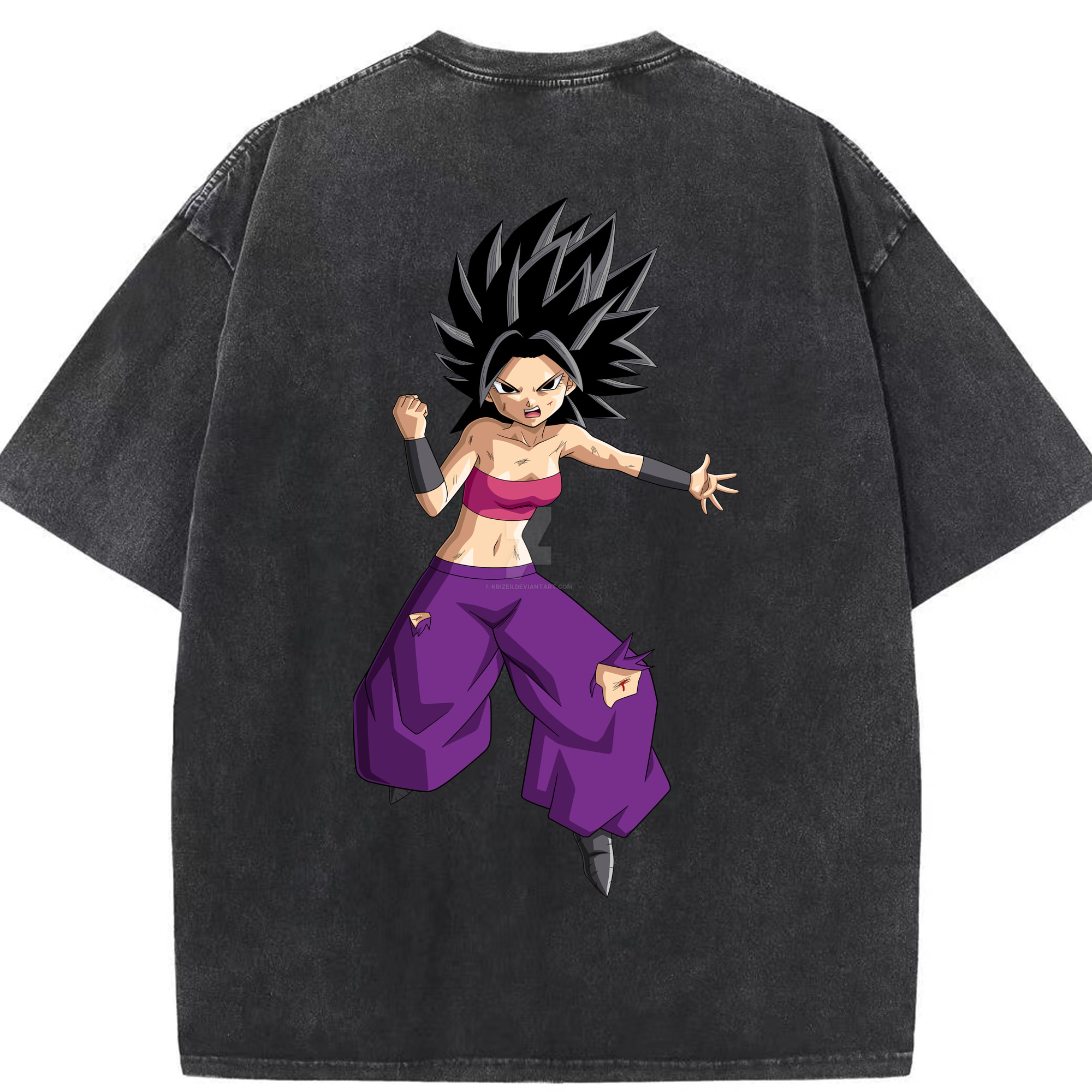 （画像用） ドラゴンボール カリフラ DRAGON BALL Caulifla 綿100% ヴィンテージ風 半袖Tシャツ（背面プリント）