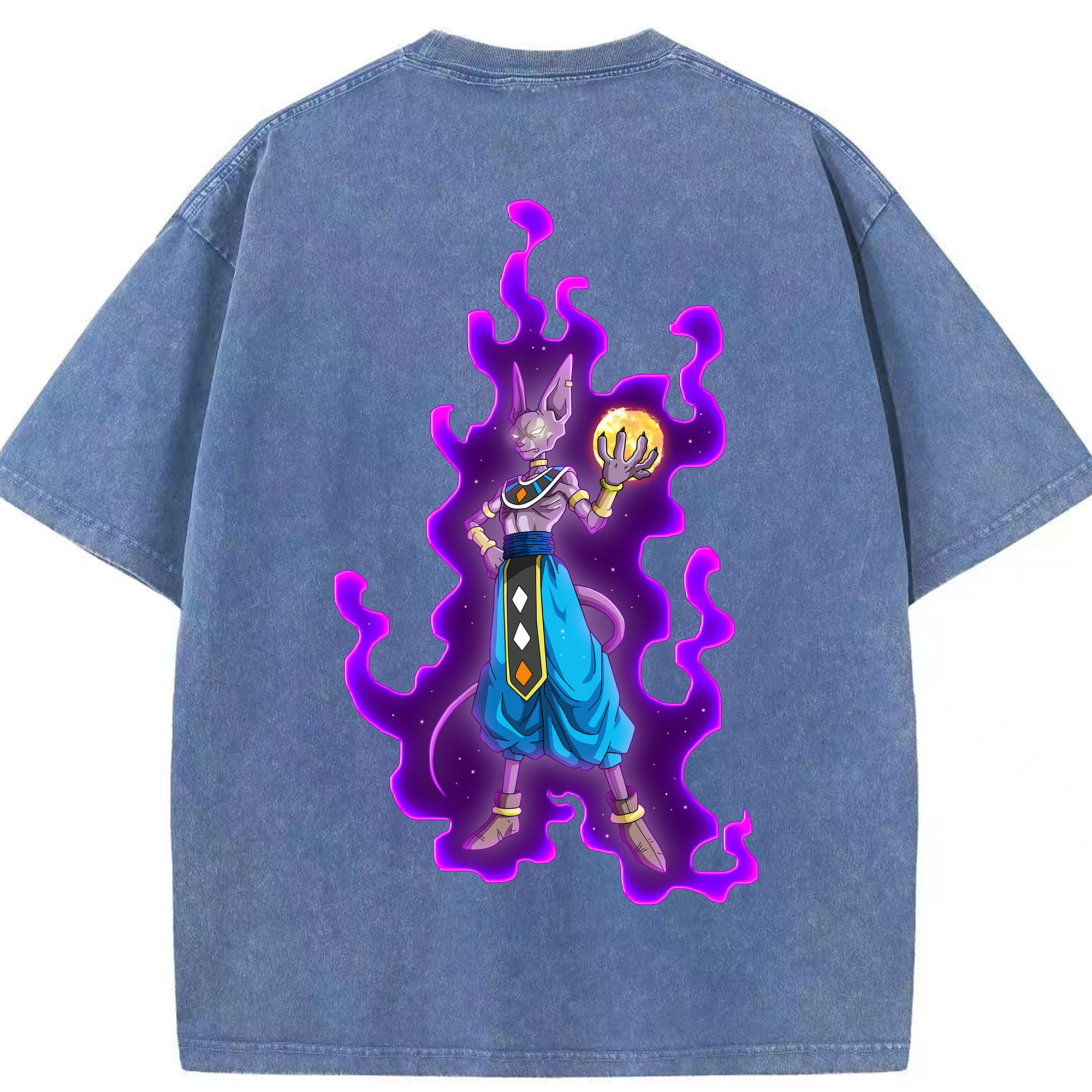 （画像用） ドラゴンボール ビルス 破壊神ビルス DRAGON BALL Beerus Birusu 綿100% ヴィンテージ風 半袖Tシャツ（背面プリント）