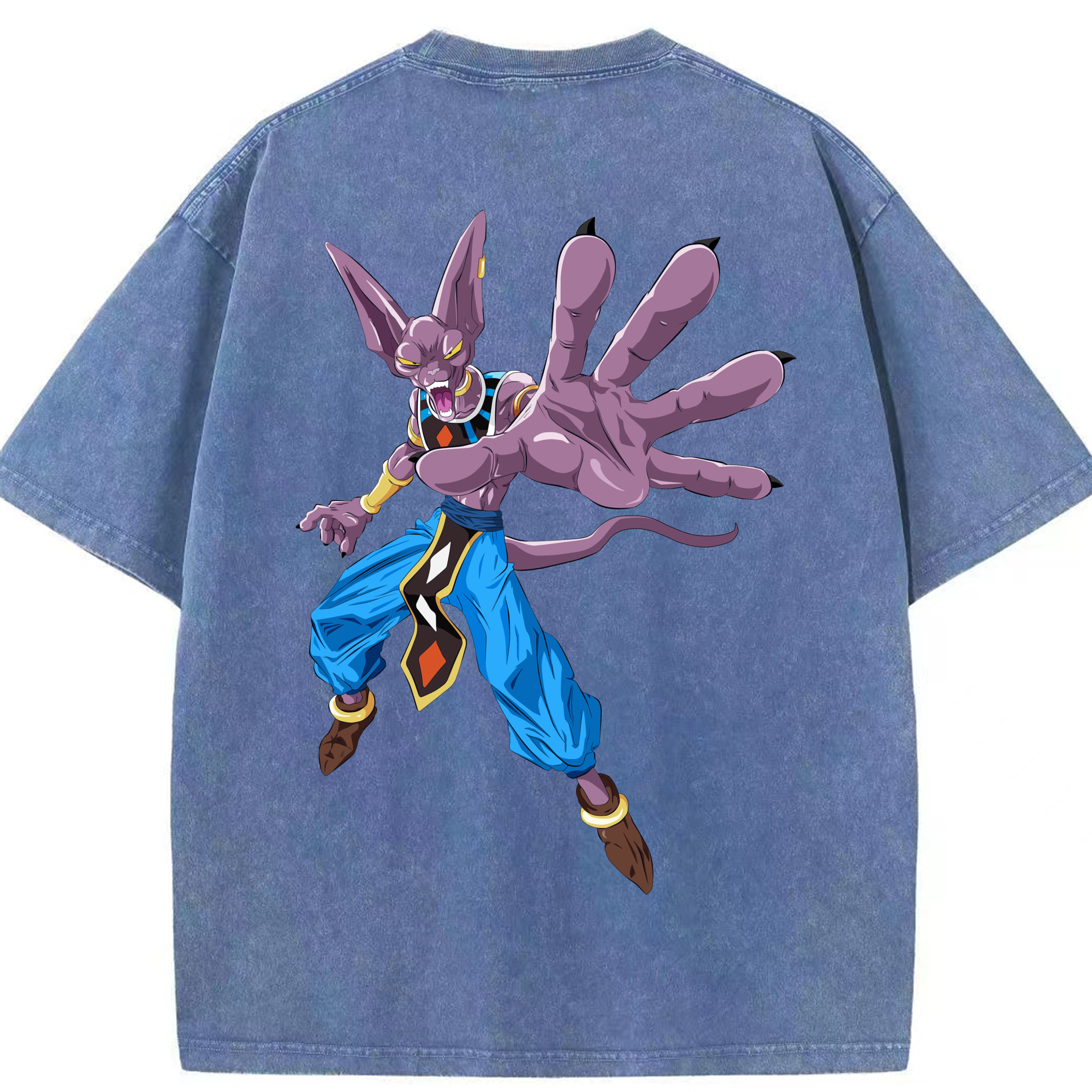 （画像用） ドラゴンボール ビルス 破壊神ビルス DRAGON BALL Beerus Birusu 綿100% ヴィンテージ風 半袖Tシャツ（背面プリント）