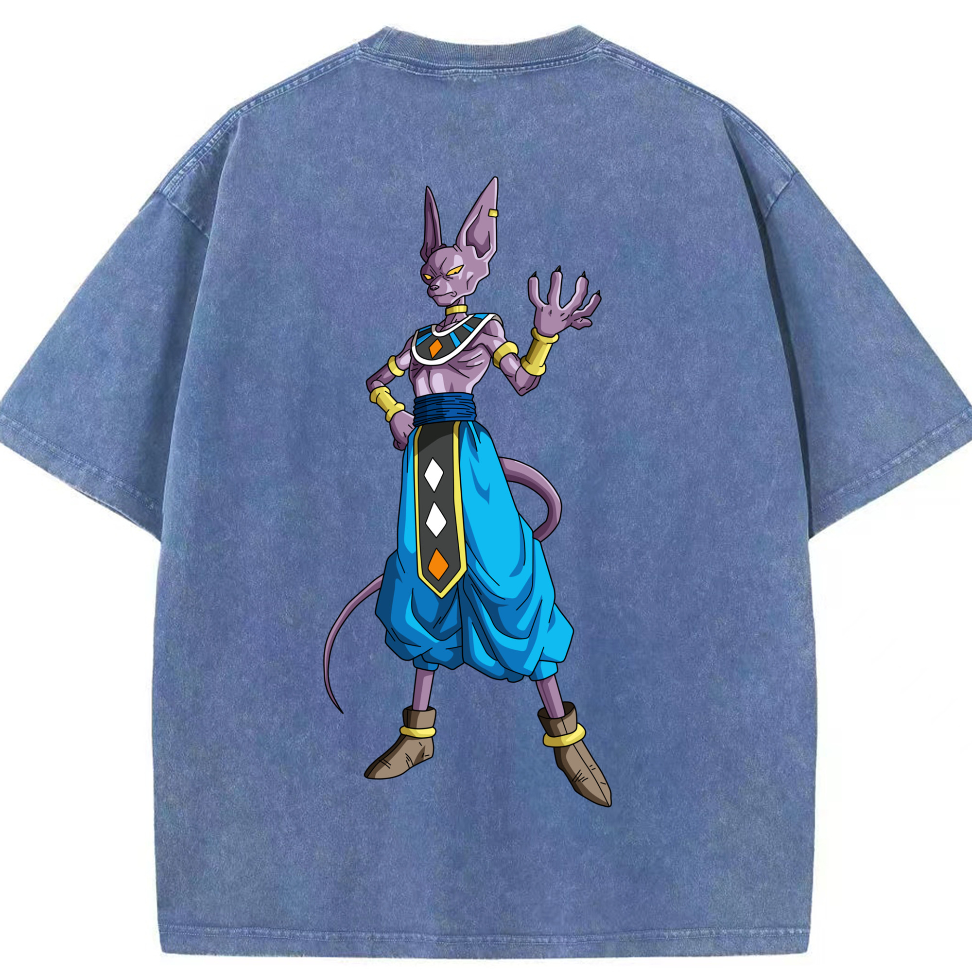 （画像用） ドラゴンボール ビルス 破壊神ビルス DRAGON BALL Beerus Birusu 綿100% ヴィンテージ風 半袖Tシャツ（背面プリント）