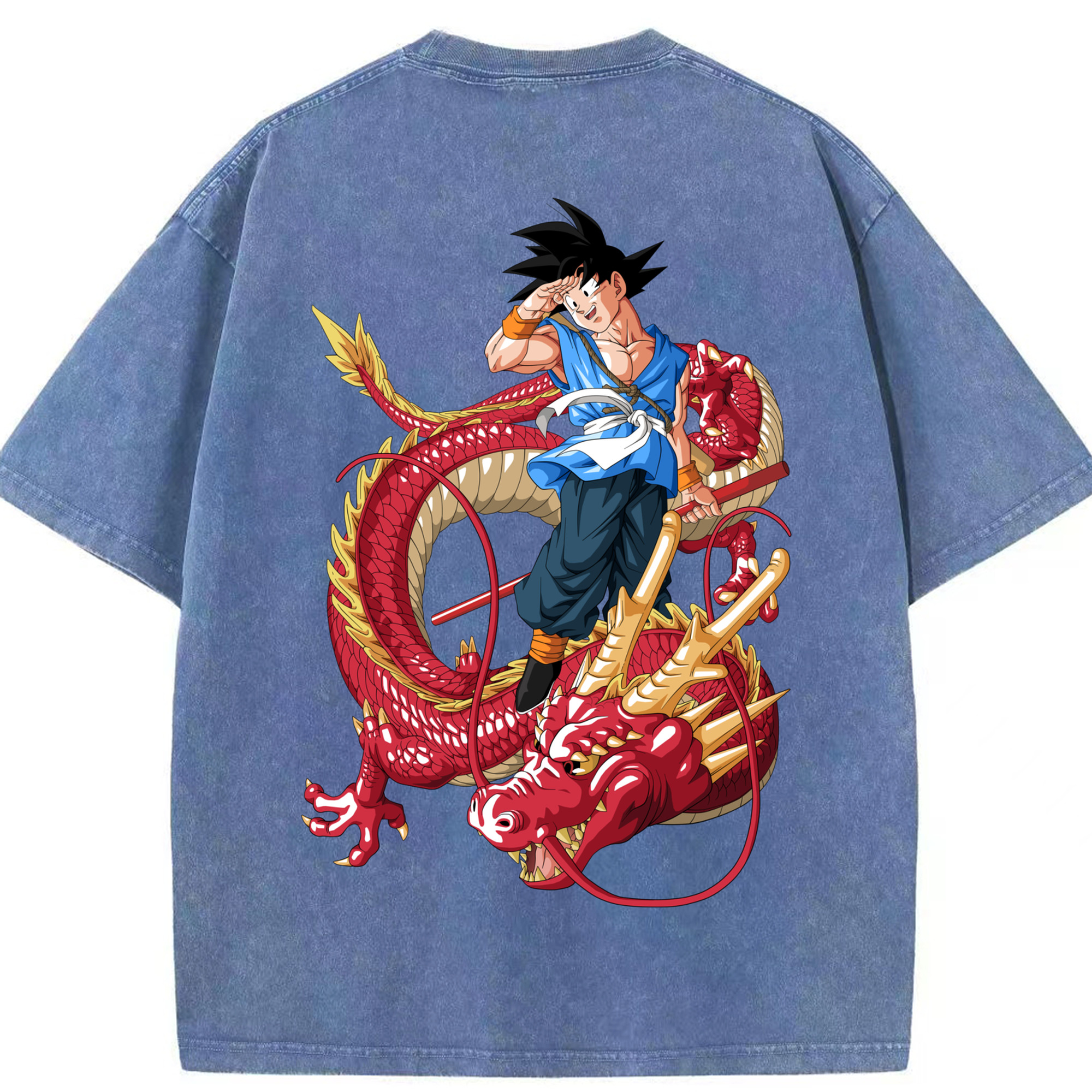 （画像用） ドラゴンボール 孫悟空（そん ごくう）Son Goku カカロット DRAGON BALL Kakarotto 綿100% ヴィンテージ風 半袖Tシャツ（背面プリント）