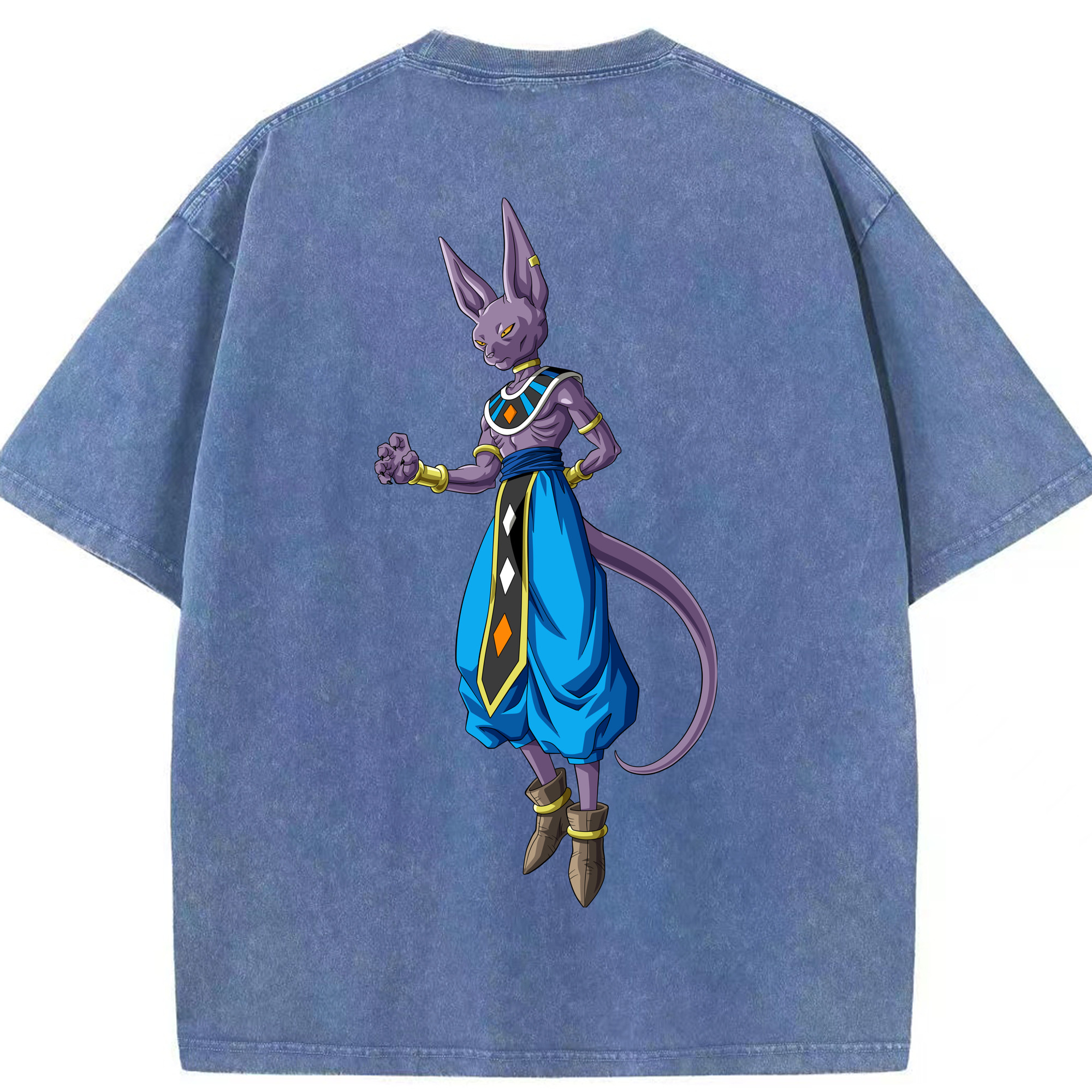 （画像用） ドラゴンボール ビルス 破壊神ビルス DRAGON BALL Beerus Birusu 綿100% ヴィンテージ風 半袖Tシャツ（背面プリント）