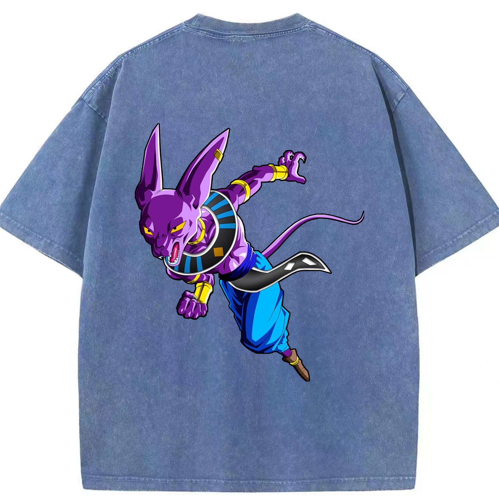 （画像用） ドラゴンボール ビルス 破壊神ビルス DRAGON BALL Beerus Birusu 綿100% ヴィンテージ風 半袖Tシャツ（背面プリント）