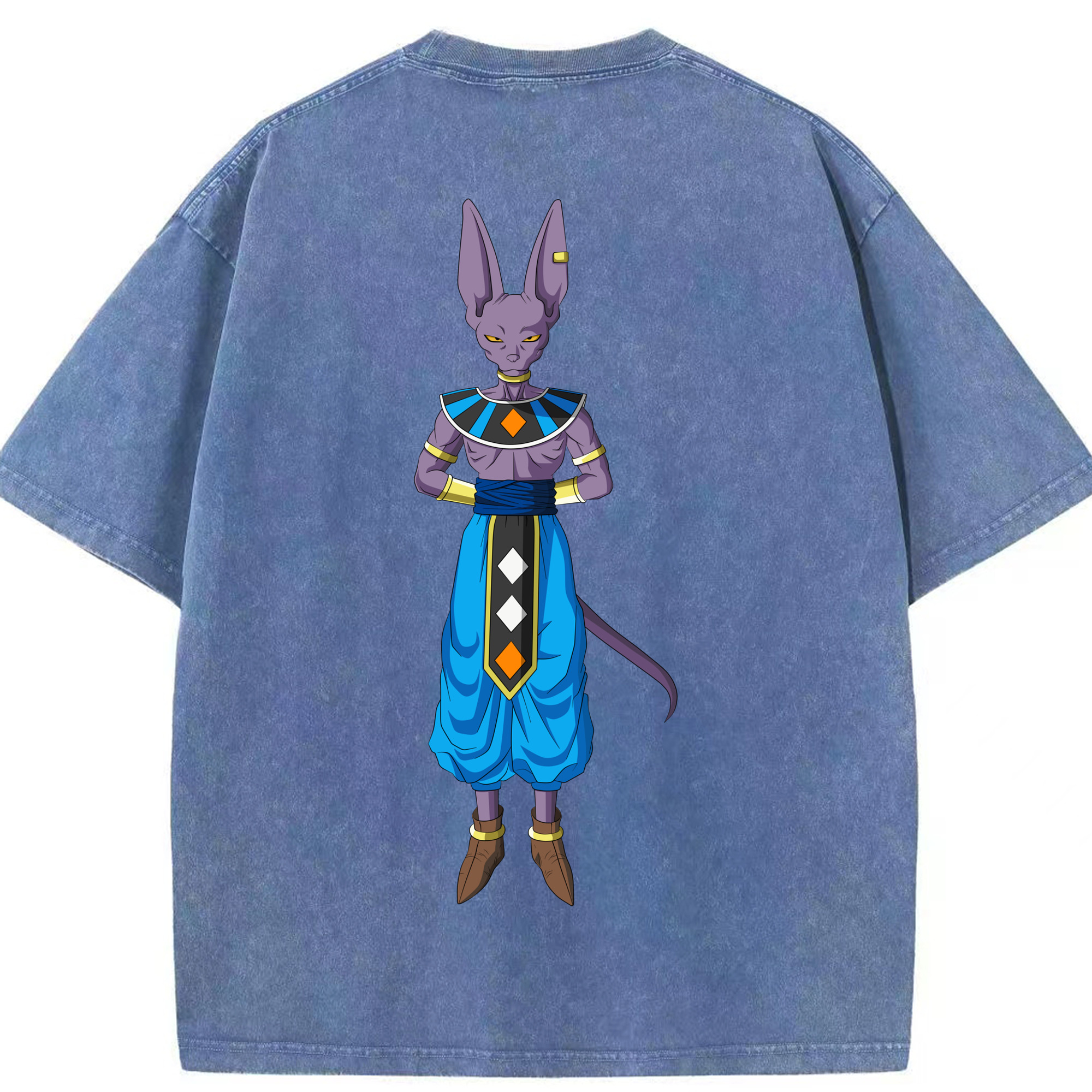 （画像用） ドラゴンボール ビルス 破壊神ビルス DRAGON BALL Beerus Birusu 綿100% ヴィンテージ風 半袖Tシャツ（背面プリント）