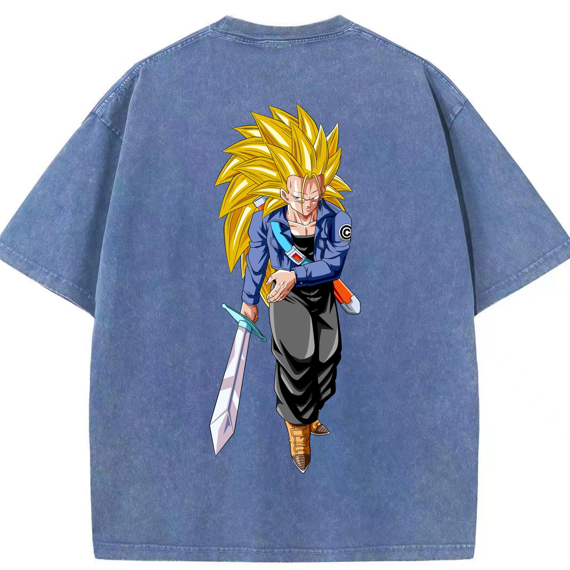 （画像用） ドラゴンボール トランクス（Torankusu）DRAGON BALL Trunks 綿100% ヴィンテージ風 半袖Tシャツ（背面プリント）