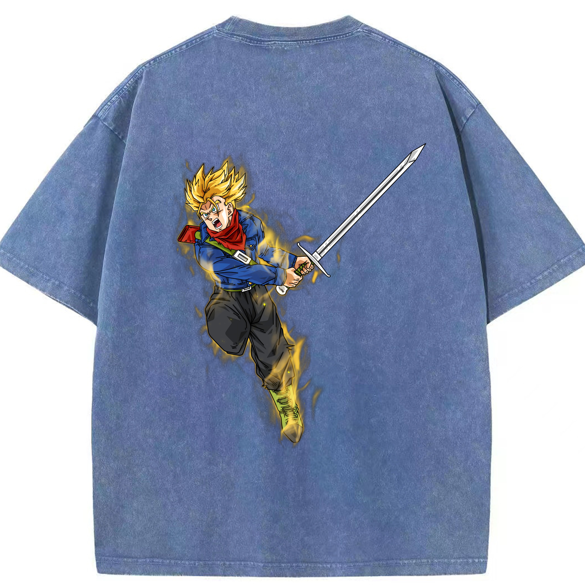 （画像用） ドラゴンボール トランクス（Torankusu）DRAGON BALL Trunks 綿100% ヴィンテージ風 半袖Tシャツ（背面プリント）